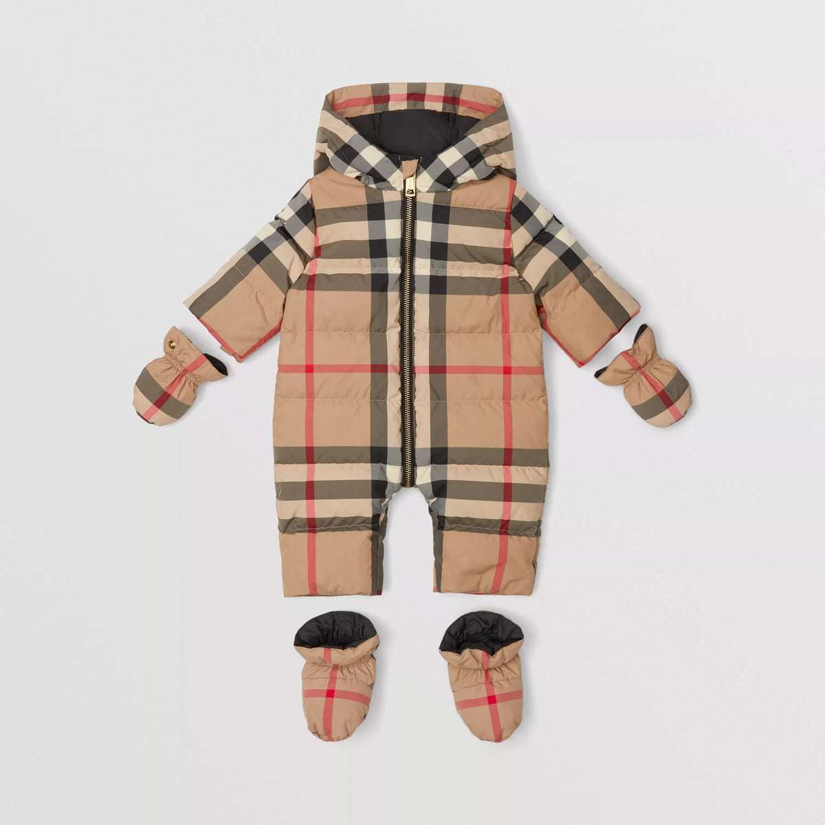 Combinaison de Neige Matelassée à Carreaux Beige pour Bébés Garçons et Filles