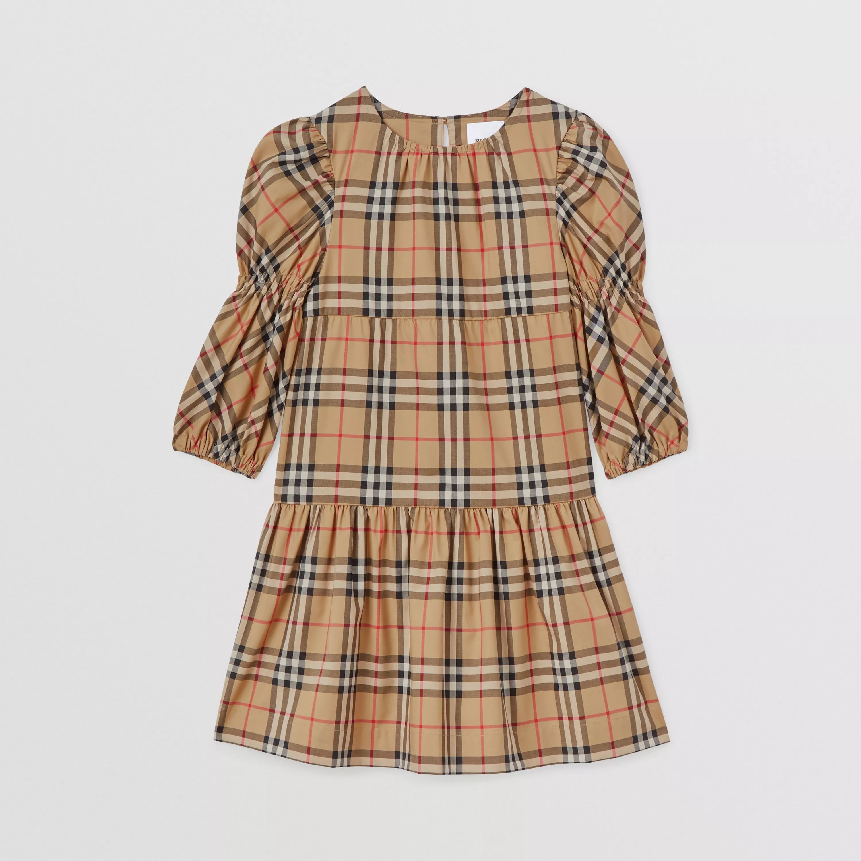 Girls Beige Check Cotton Dress