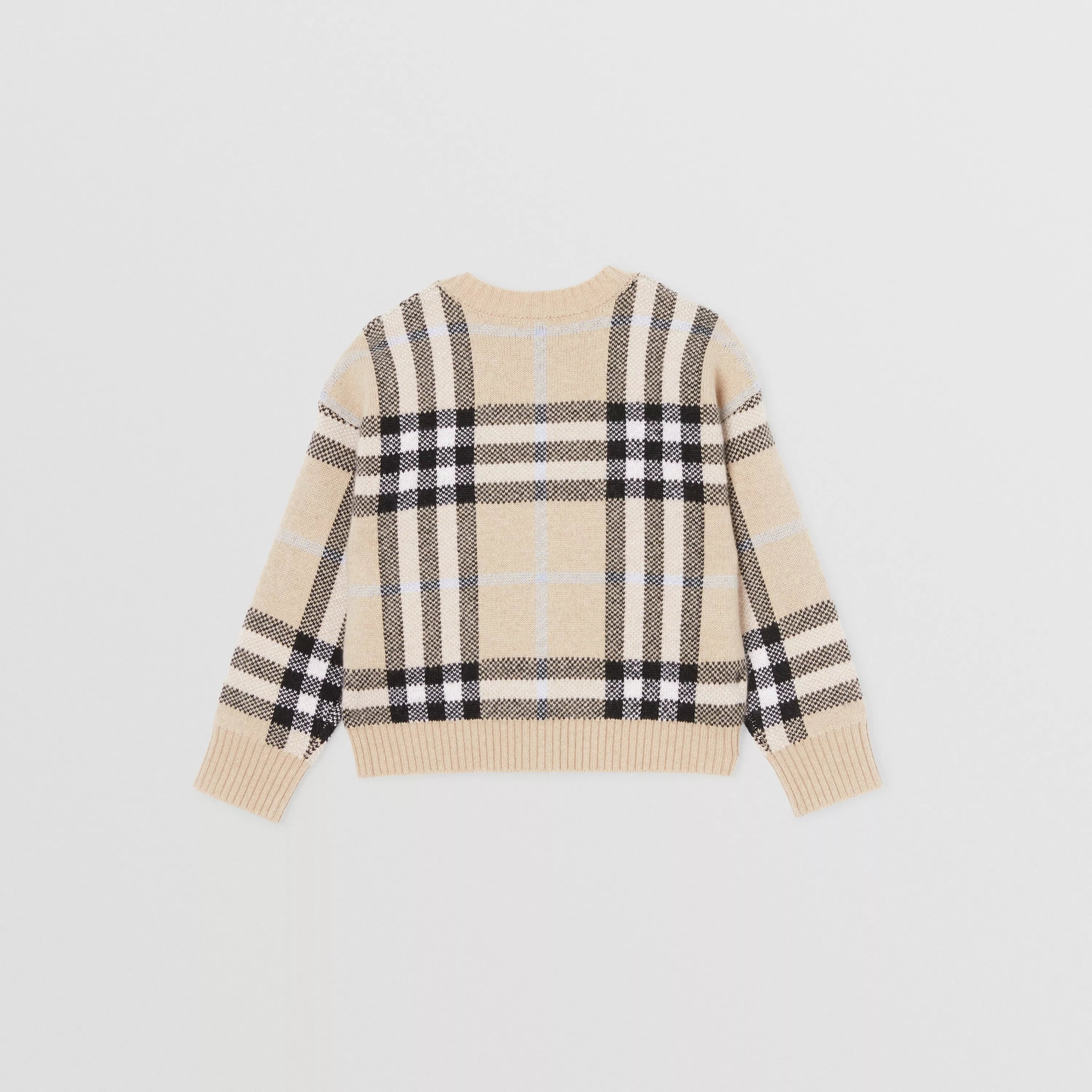 Girls Pale Sand Check Wool Cardigan