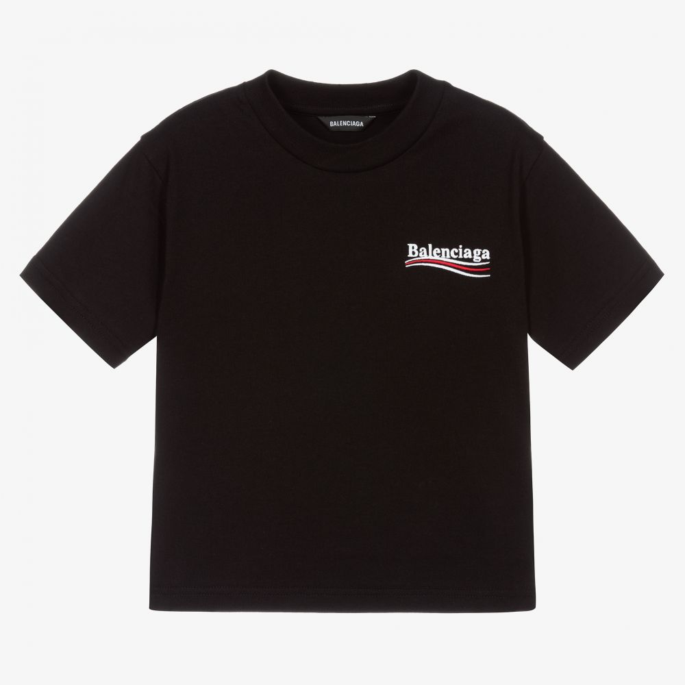 Boys & Girls Black Logo Cotton T-Shirt