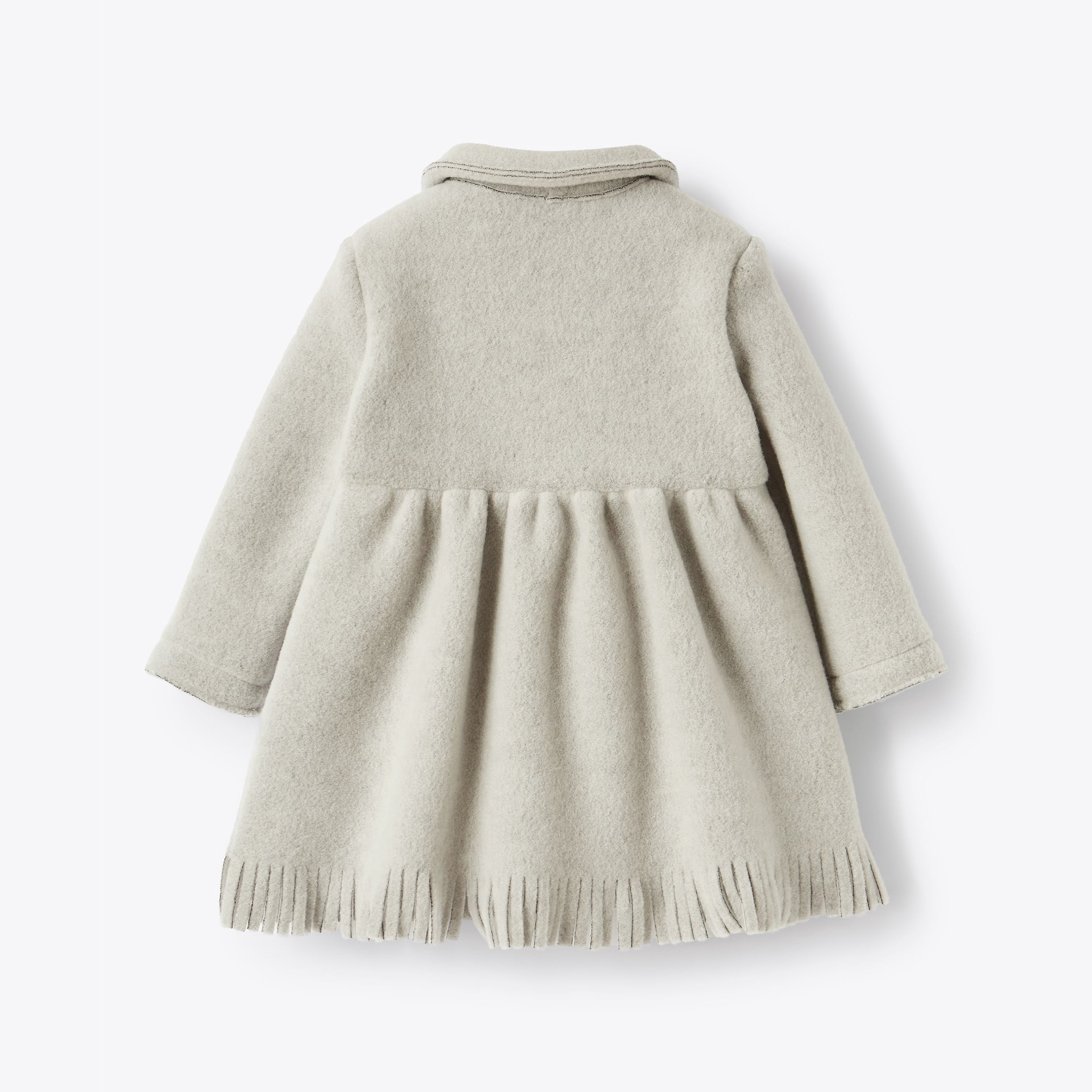 Girls Grey Fringed Fleece Coat