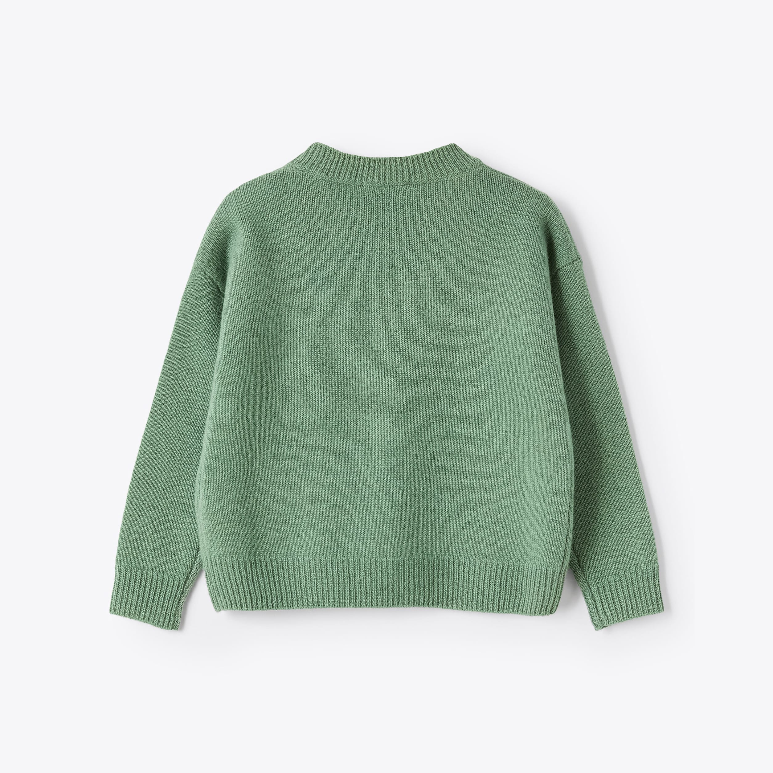 Girls Green Embroidered Flower Wool Sweater