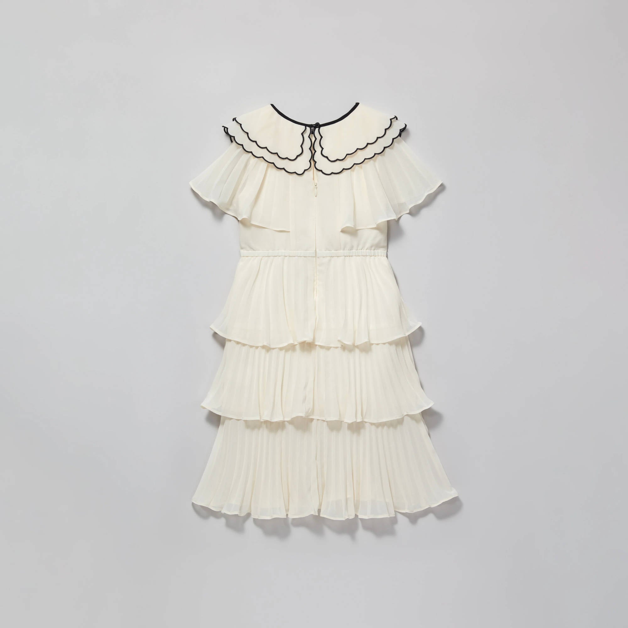 Girls Ivory Scallop Collar Chiffon Dress