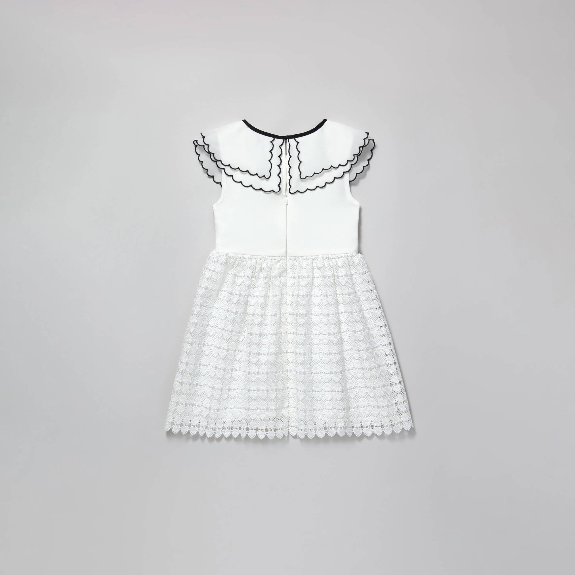Girls White Heart Lace Scallop Collar Dress