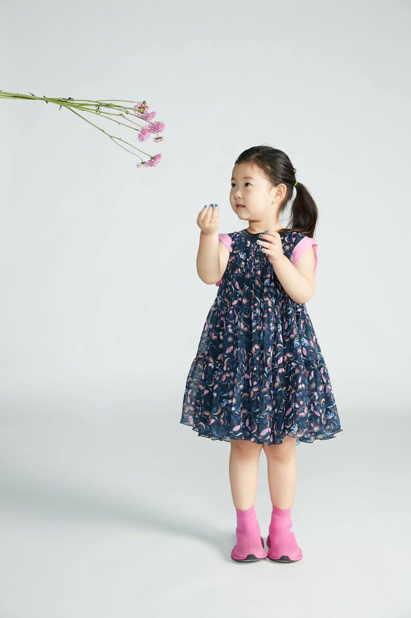 Girls Blue Flowers Sleeveless Dress