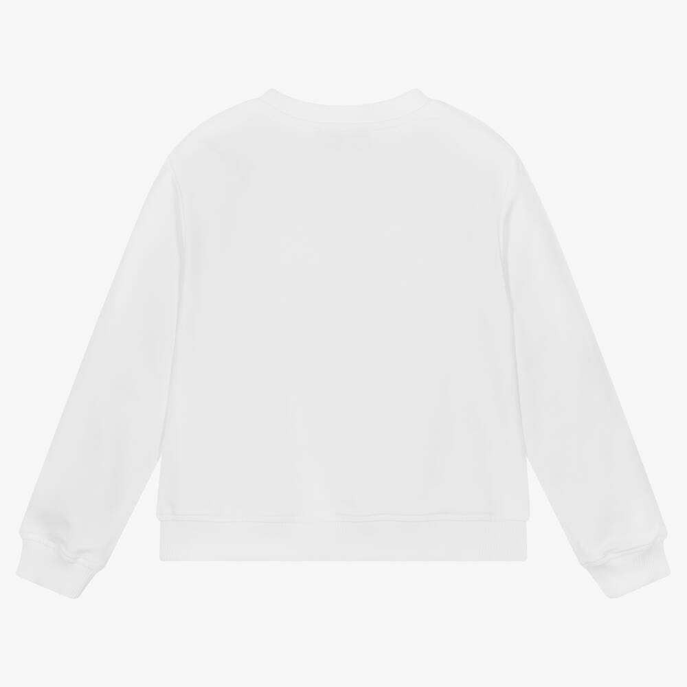 Girls White Printed Cotton Sweatshirt