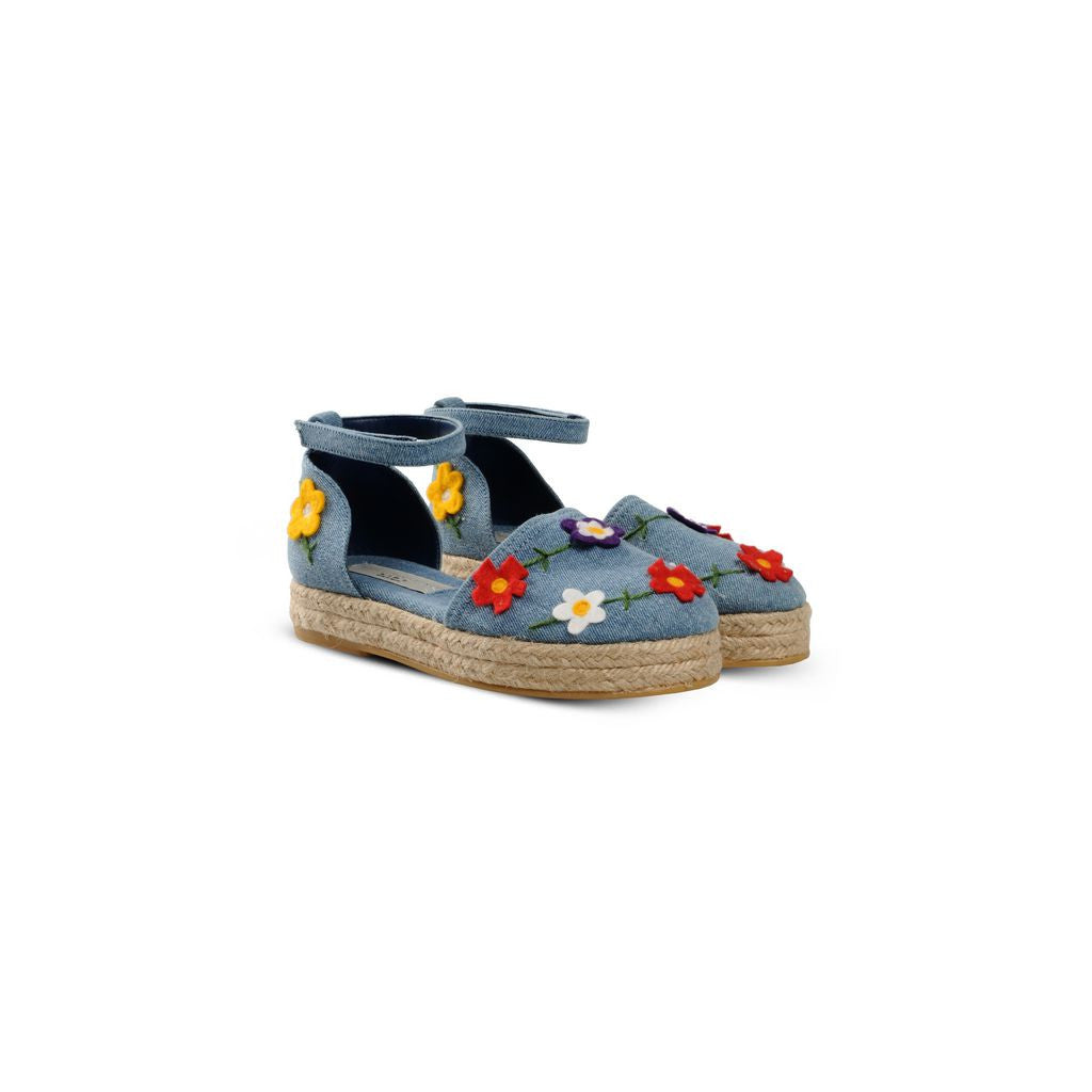 Girls Denim Felt Flowers Espadrilles
