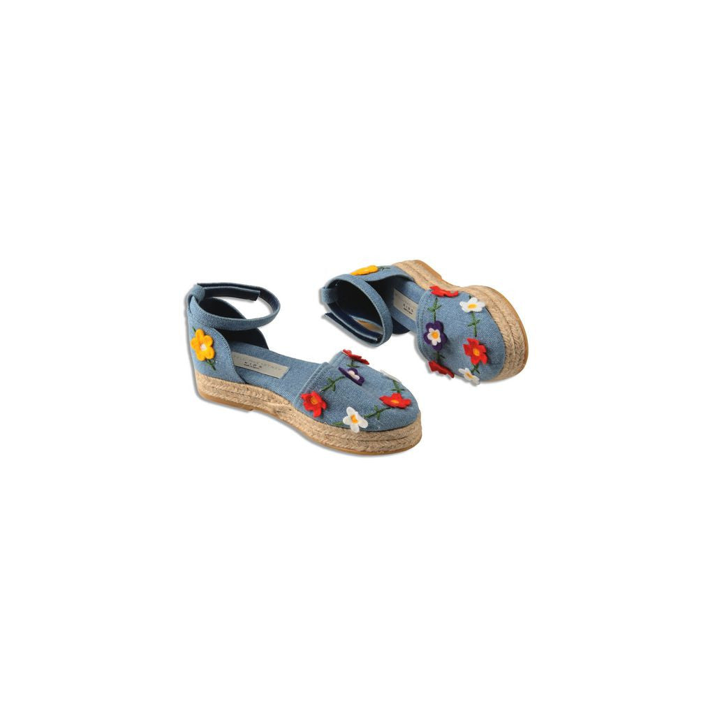 Girls Denim Felt Flowers Espadrilles