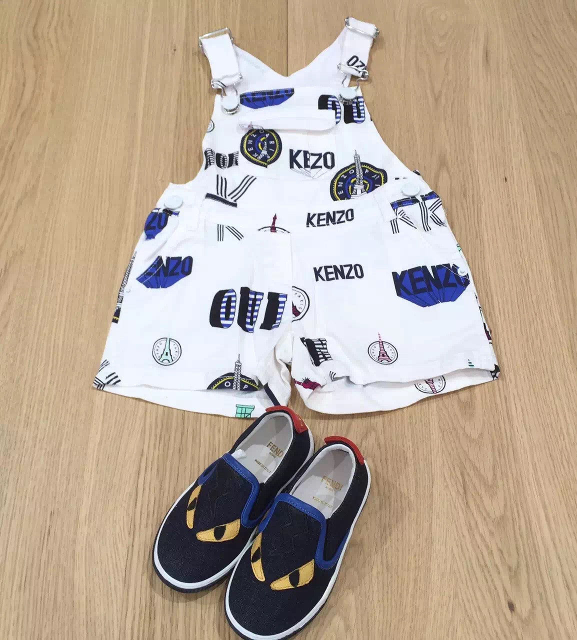 Girls White Allover Printed Trims Dungarees - CÉMAROSE | Children's Fashion Store