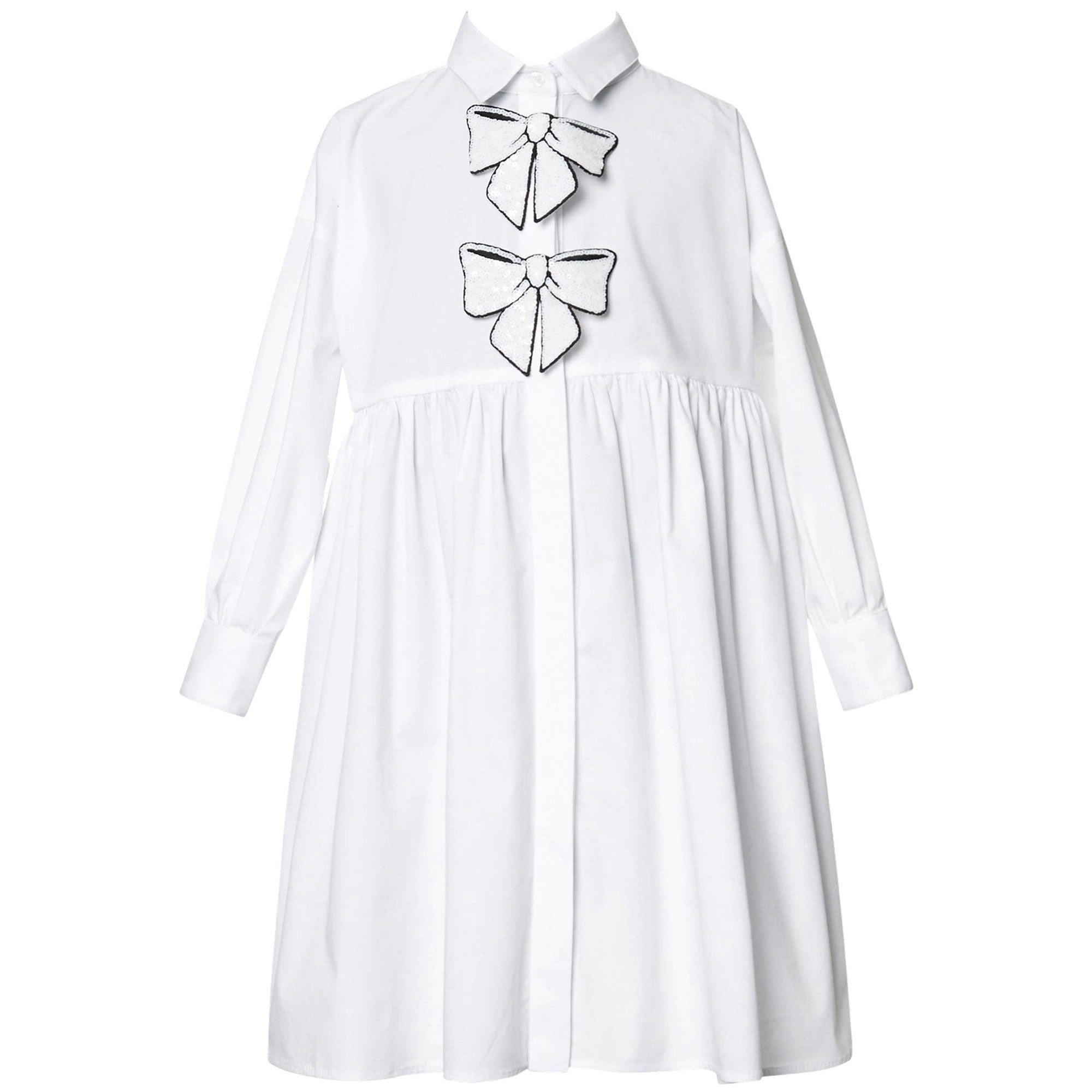 Girls White Bow Trims Cotton Dress - CÉMAROSE | Children's Fashion Store - 1