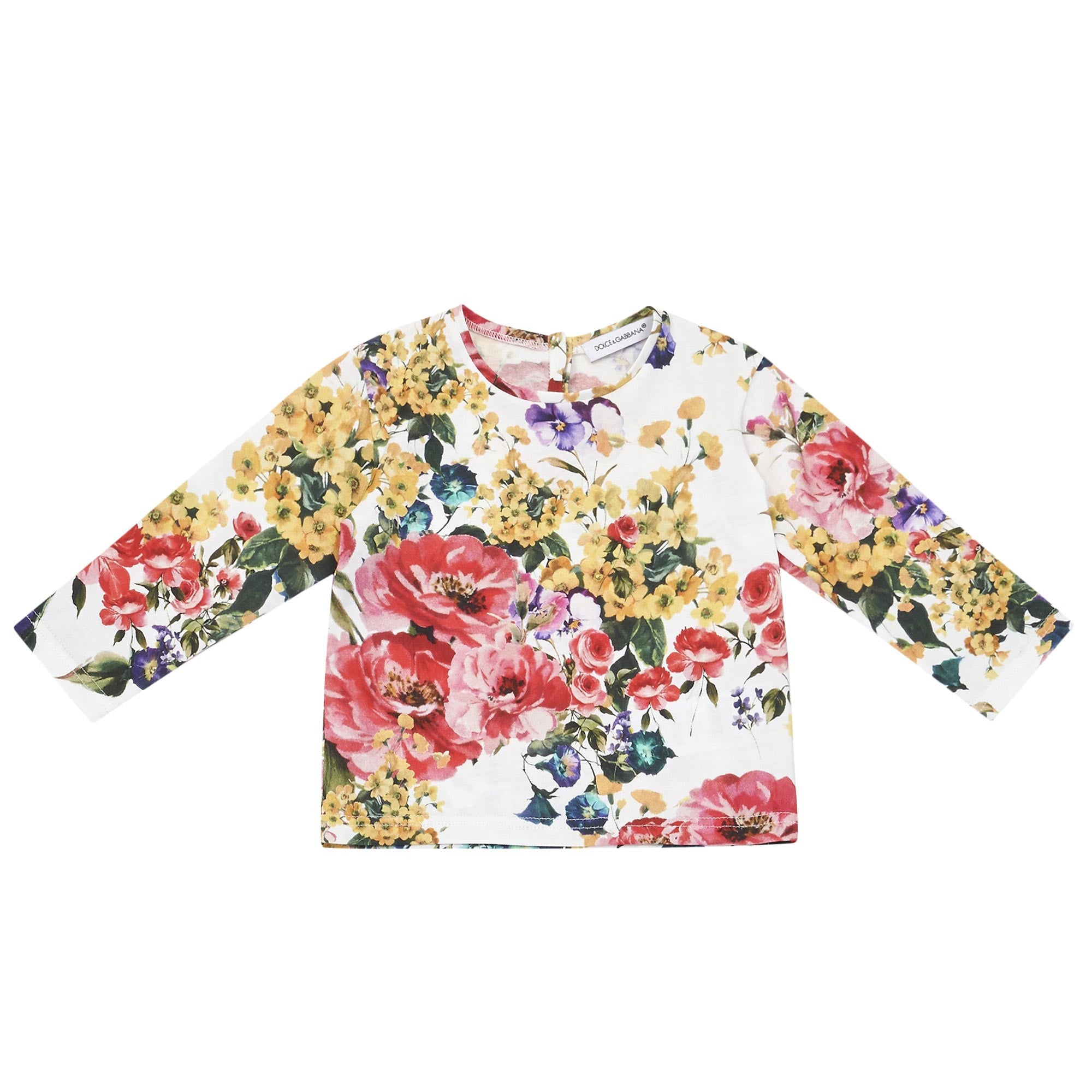 Baby Girls Multicolor Flower Printed Trims Cotton T-Shirt - CÉMAROSE | Children's Fashion Store - 1
