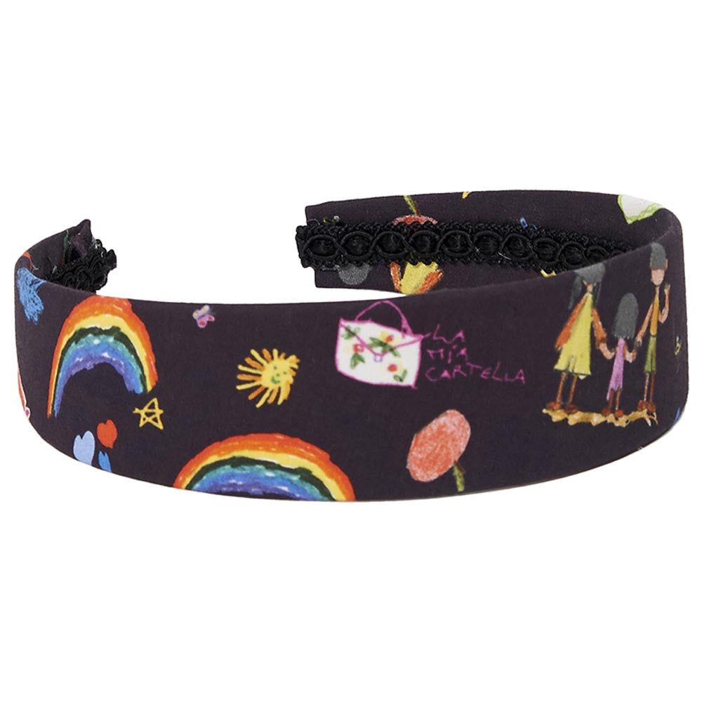 Girls Black Hairband With Multicolor Print Trims - CÉMAROSE | Children's Fashion Store
