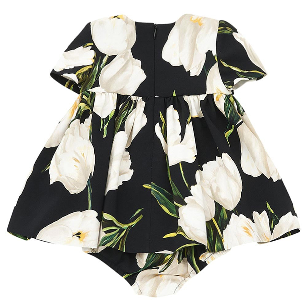 Baby Girls Black Dress With Light Pink Tulips Print Trims - CÉMAROSE | Children's Fashion Store - 2
