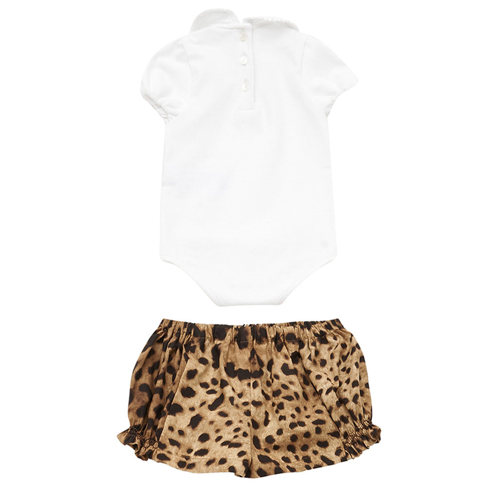Baby White Bodysuit & Leopard Short Two Piece Set - CÉMAROSE | Children's Fashion Store - 2