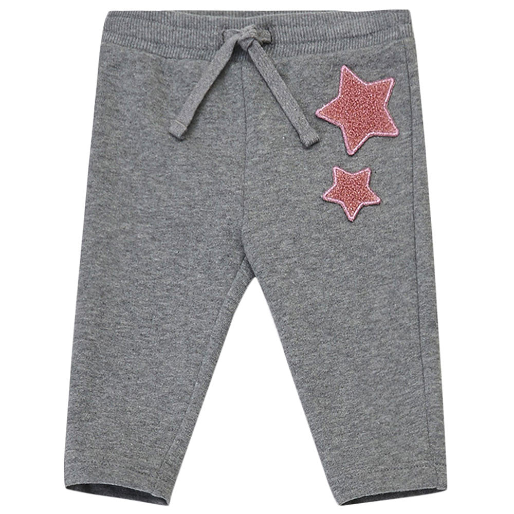 Baby Girls Grey Cotton Patch Star Trims Trouser - CÉMAROSE | Children's Fashion Store - 1
