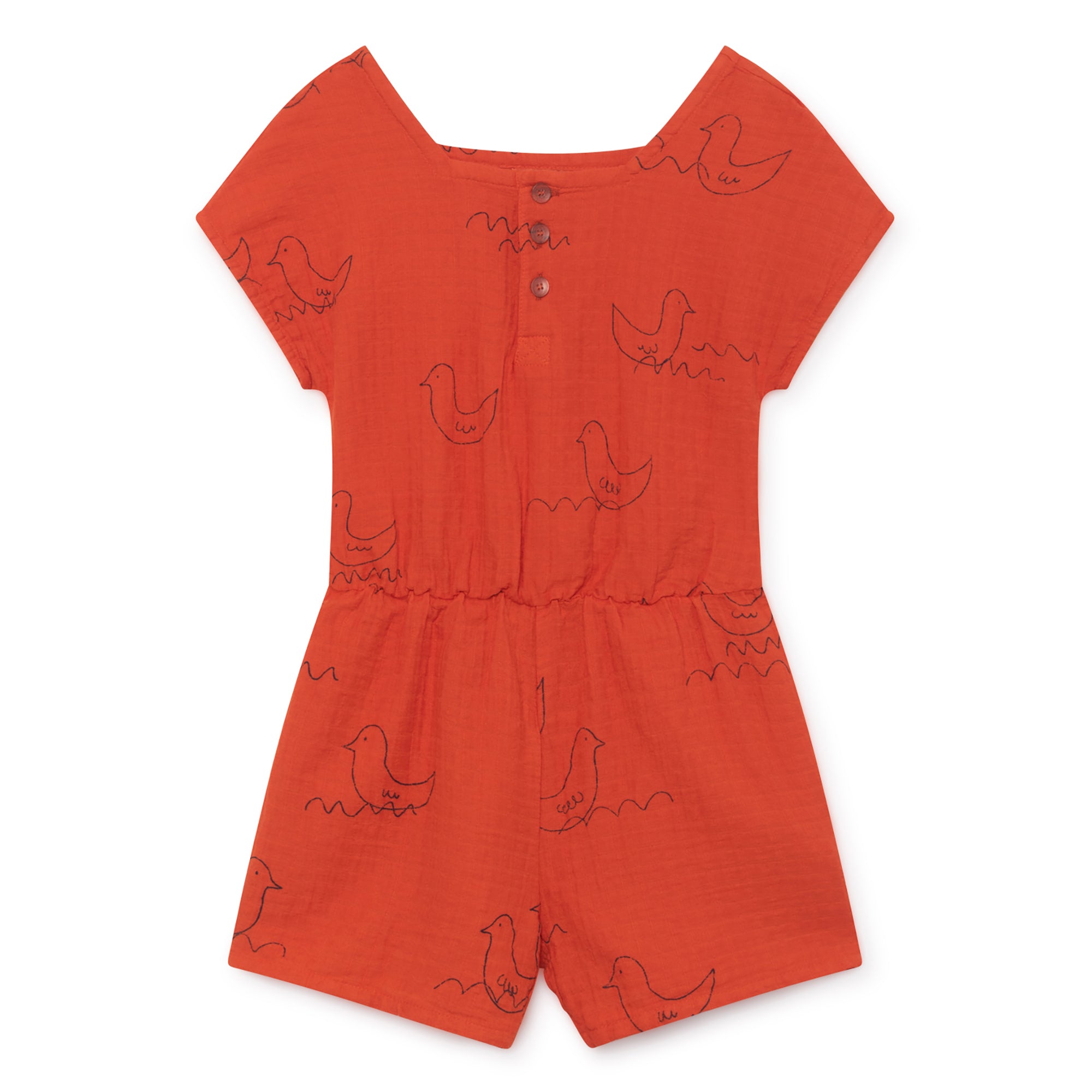 Girls Red Clay Cotton Geese Sleeveless Playsuit