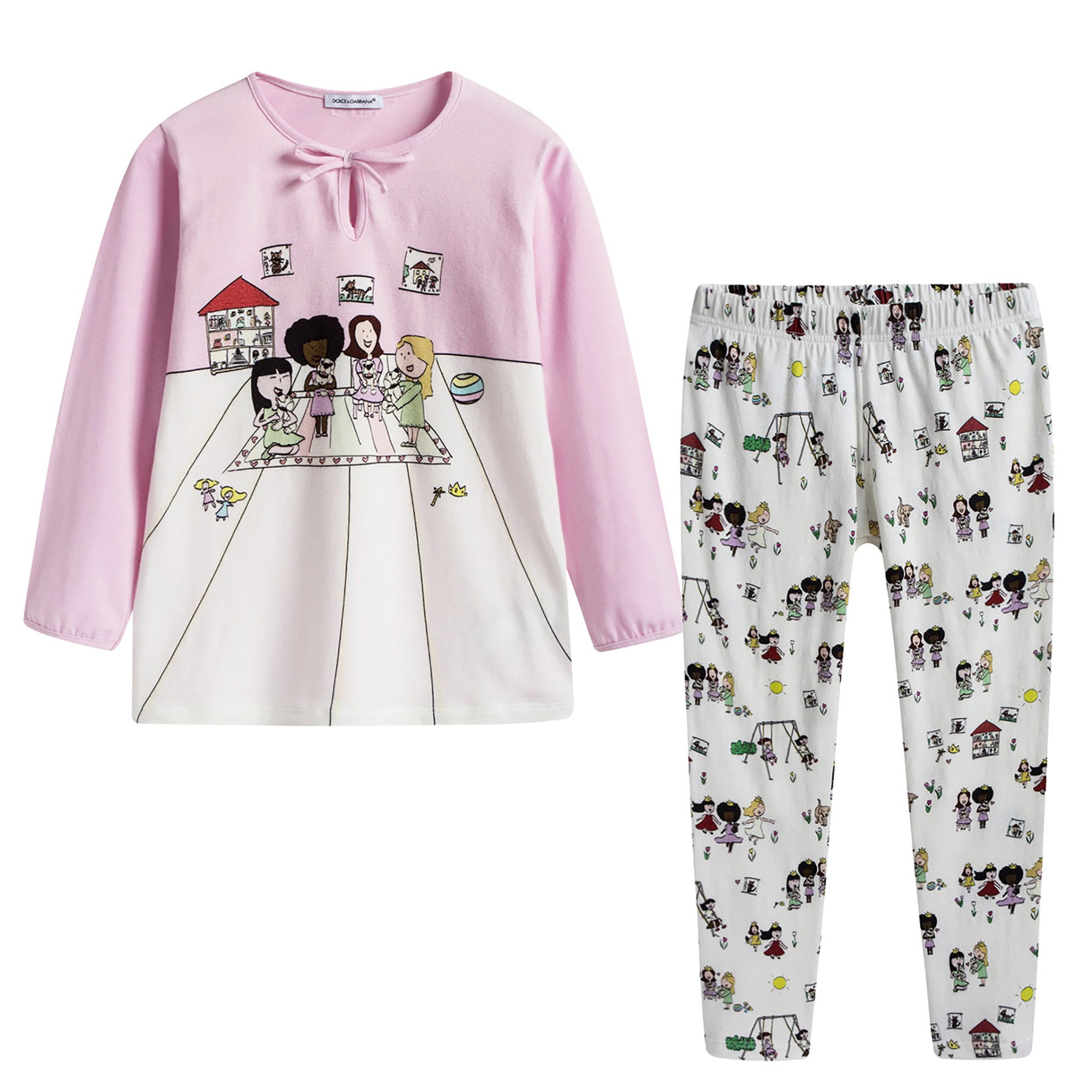 Girls Pink Top & White BOttom Pyjama