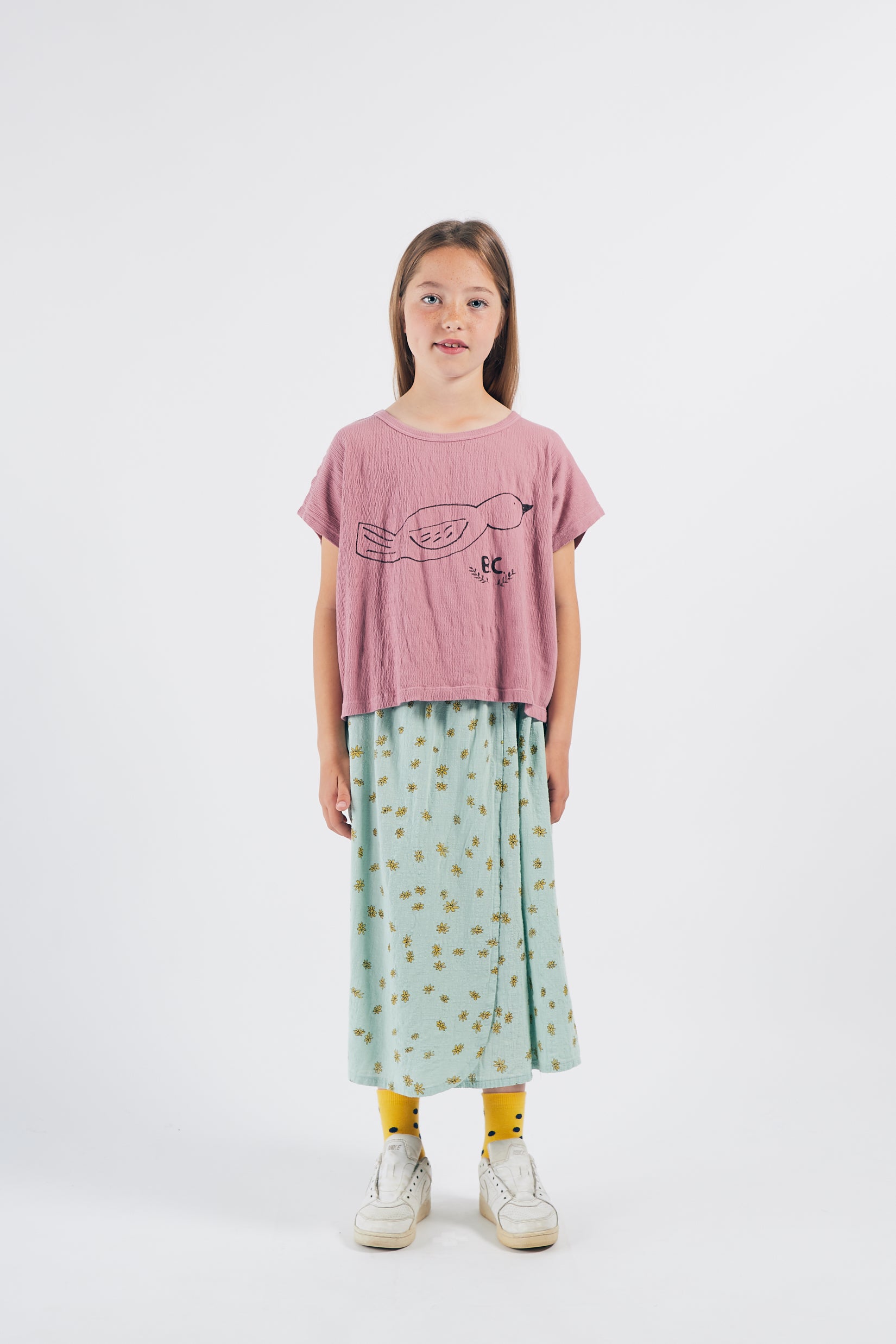 Girls Pink Bird Cotton T-shirt