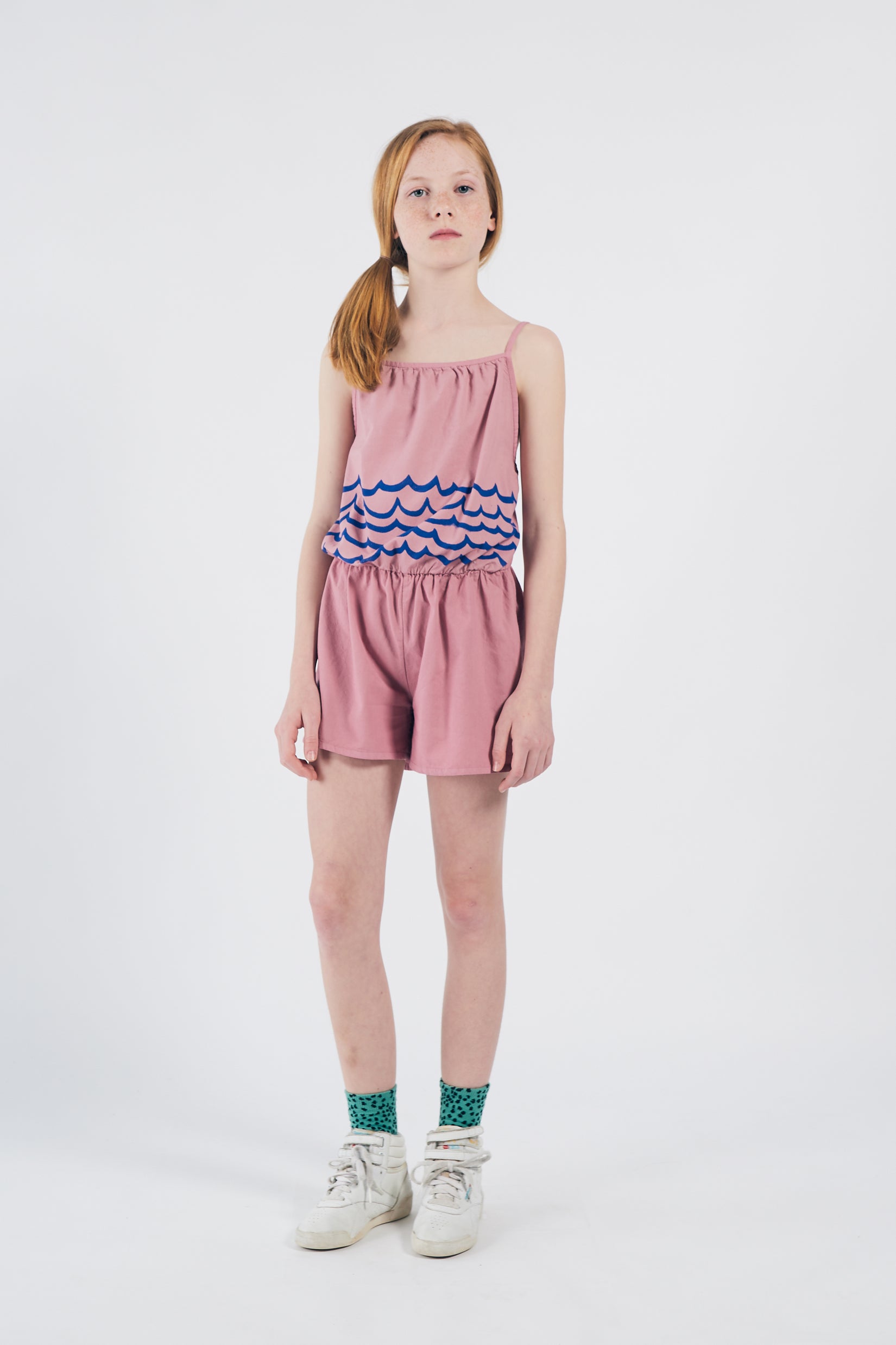 Girls Pink & Blue Cotton Jumpsuit