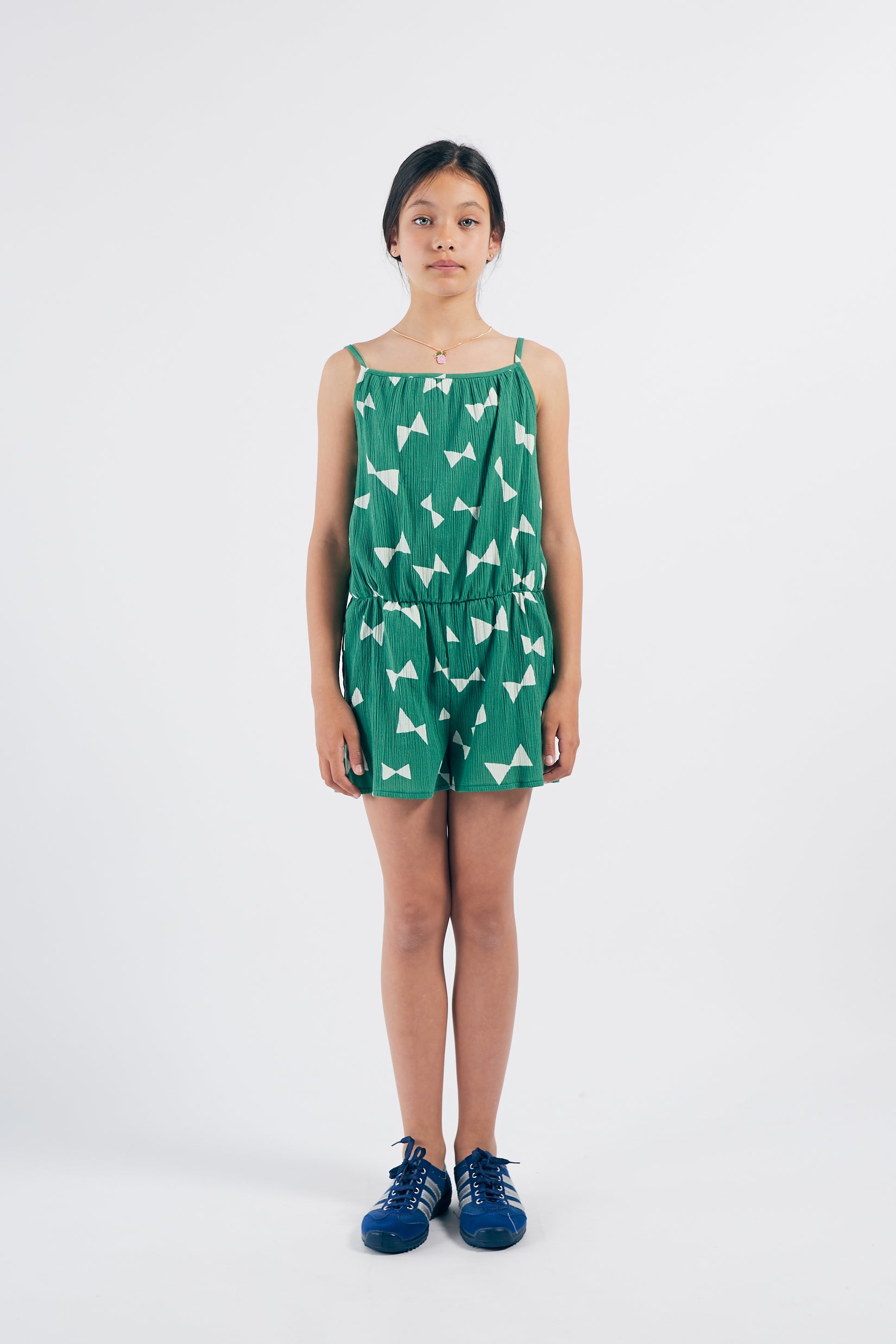 Girls Green Bow Cotton Jumpsuit