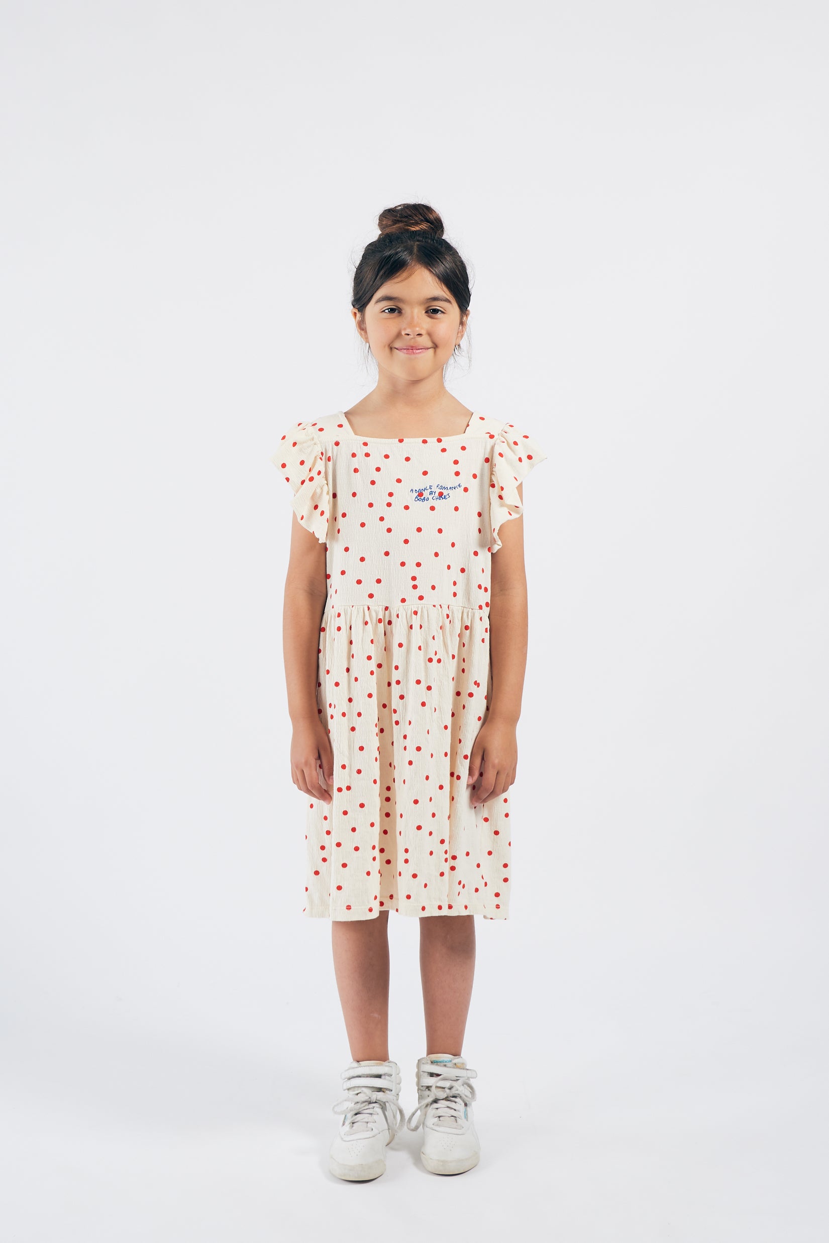 Girls Rice White Dots Ruffle Dress