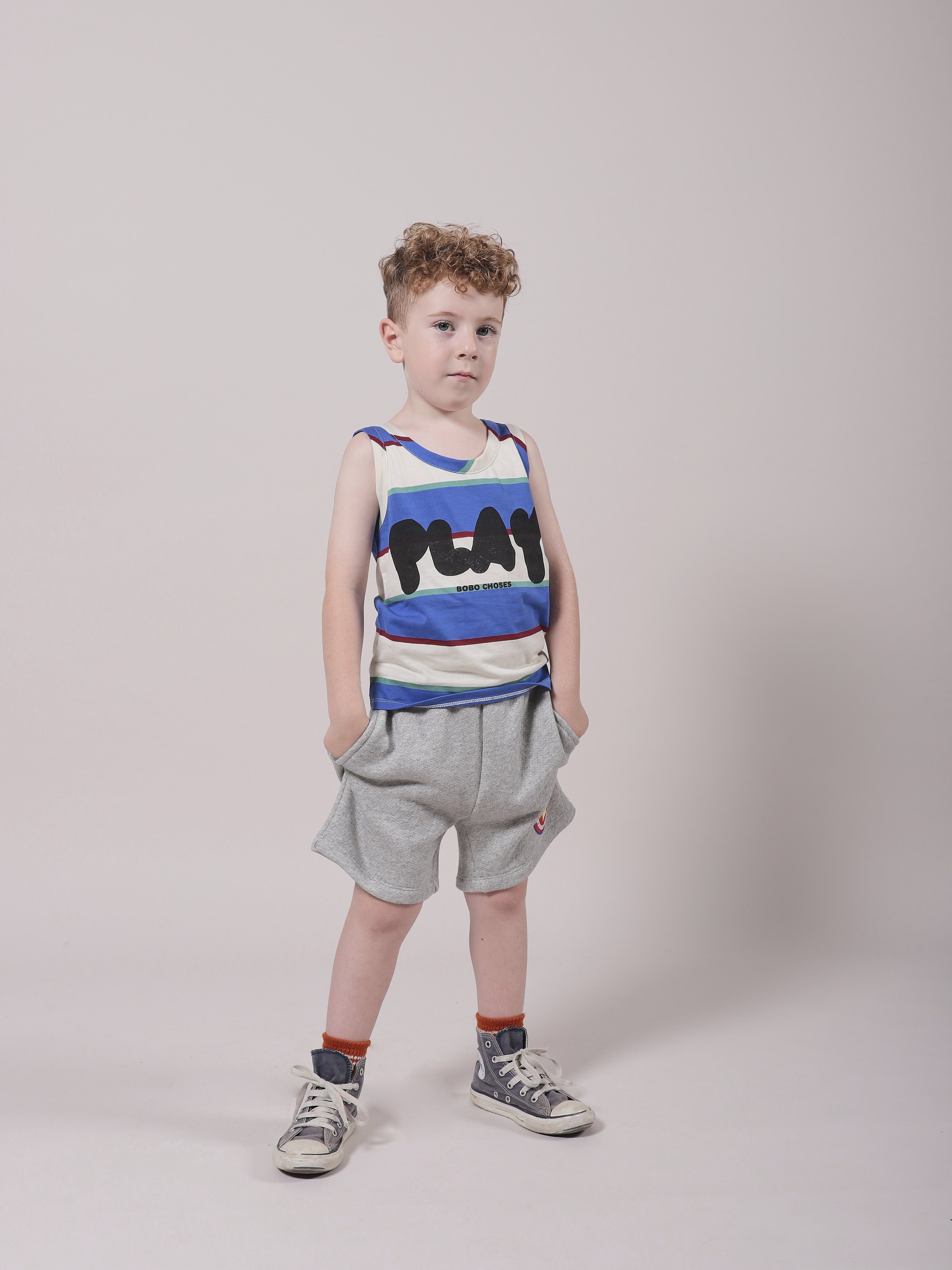 Girls Blue Stripes Cotton Tank Top