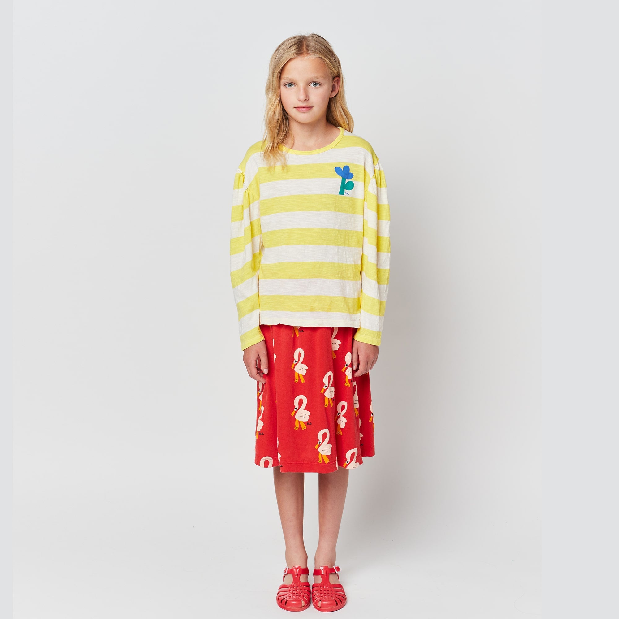 Girls Yellow Stripes Cotton T-Shirt
