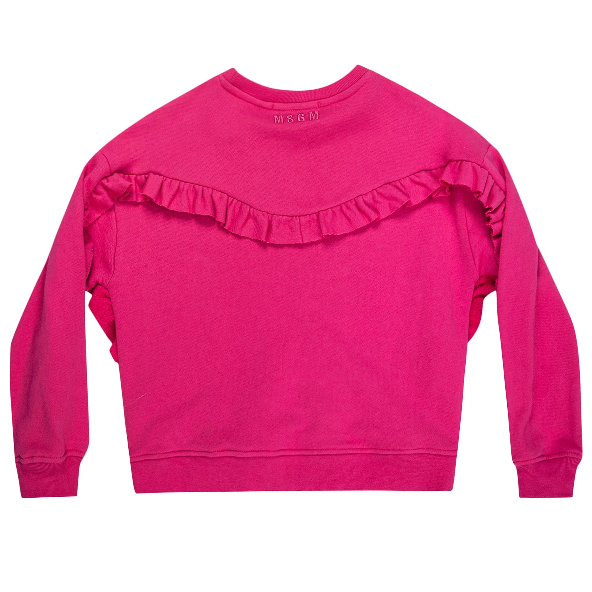 Girls Fuchsia Ruffled Embroidered Trims Cotton Sweatshirt - CÉMAROSE | Children's Fashion Store - 3