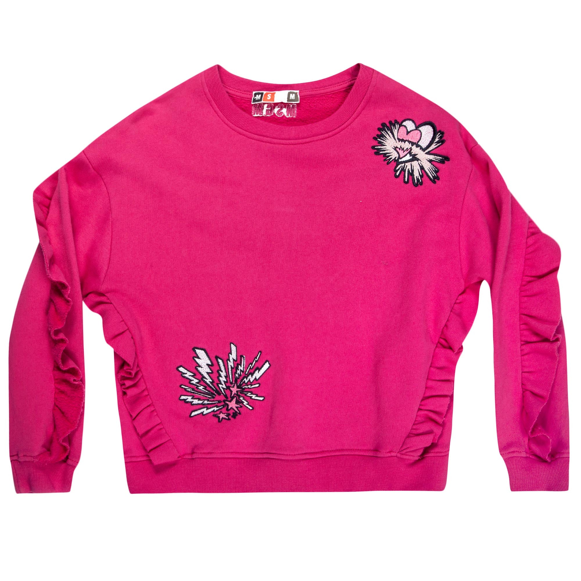 Girls Fuchsia Ruffled Embroidered Trims Cotton Sweatshirt - CÉMAROSE | Children's Fashion Store - 2
