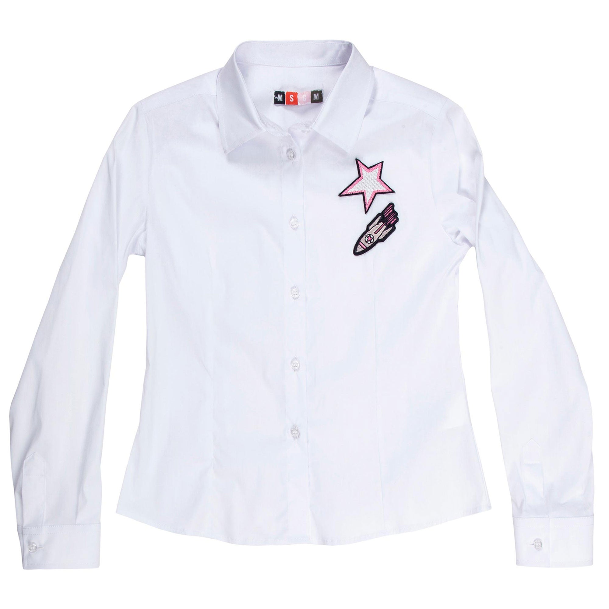 Girls White Poplin Embroidered Trims Cotton Shirt - CÉMAROSE | Children's Fashion Store - 1