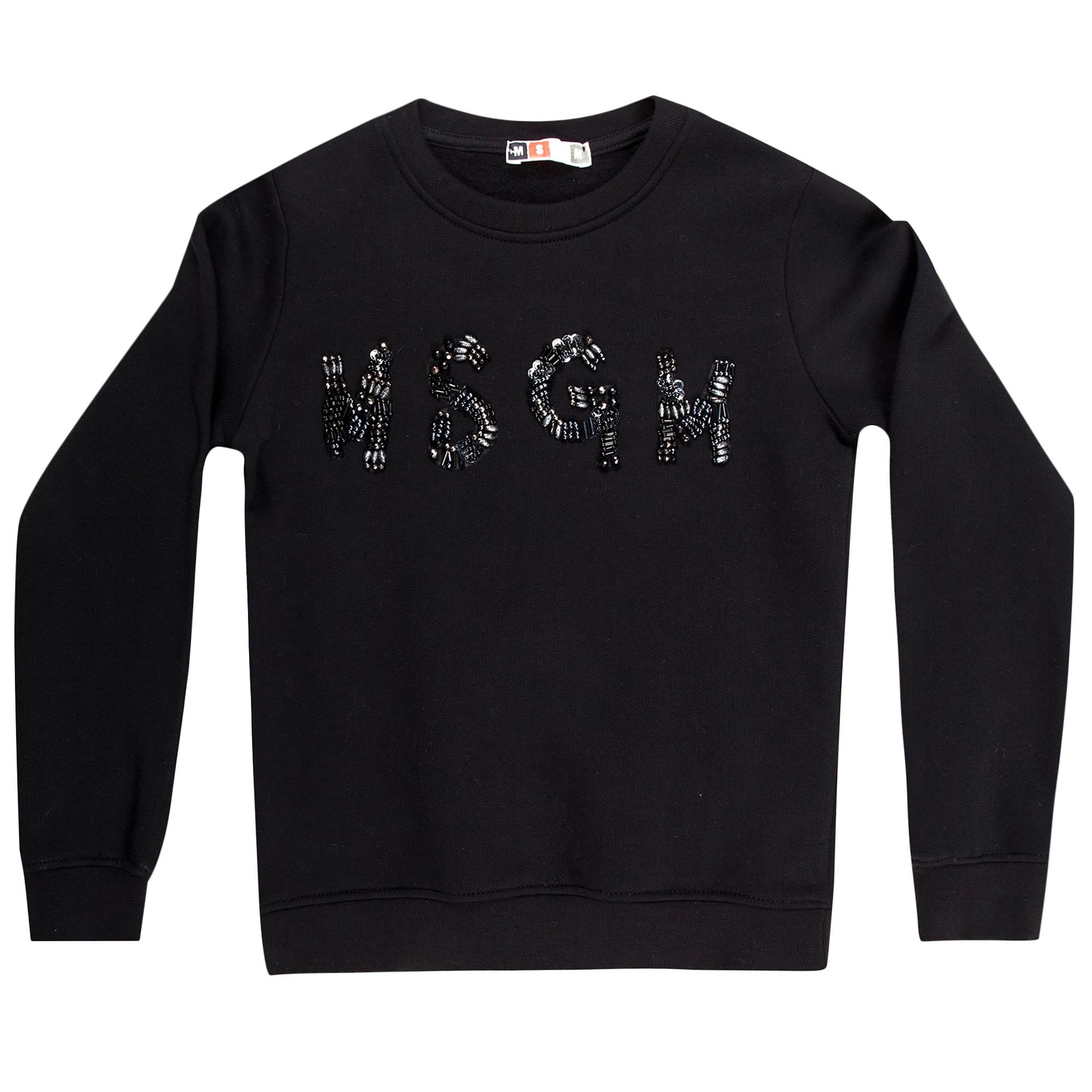 Girls Black Rib Cuffs Embroidered Cotton Sweatshirt - CÉMAROSE | Children's Fashion Store - 1