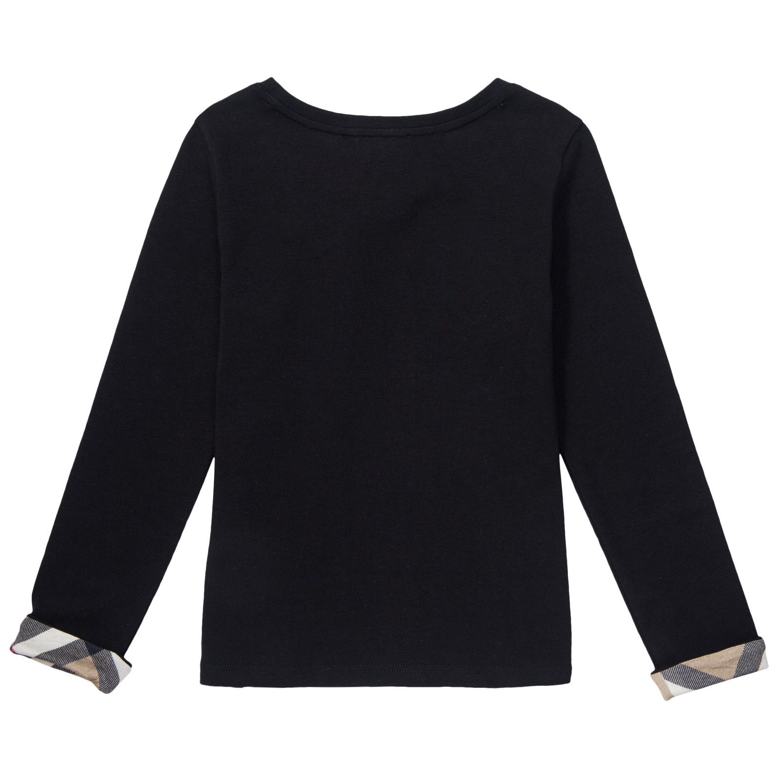 Girls Black Cotton T-Shirts With Check Cuffs - CÉMAROSE | Children's Fashion Store - 2