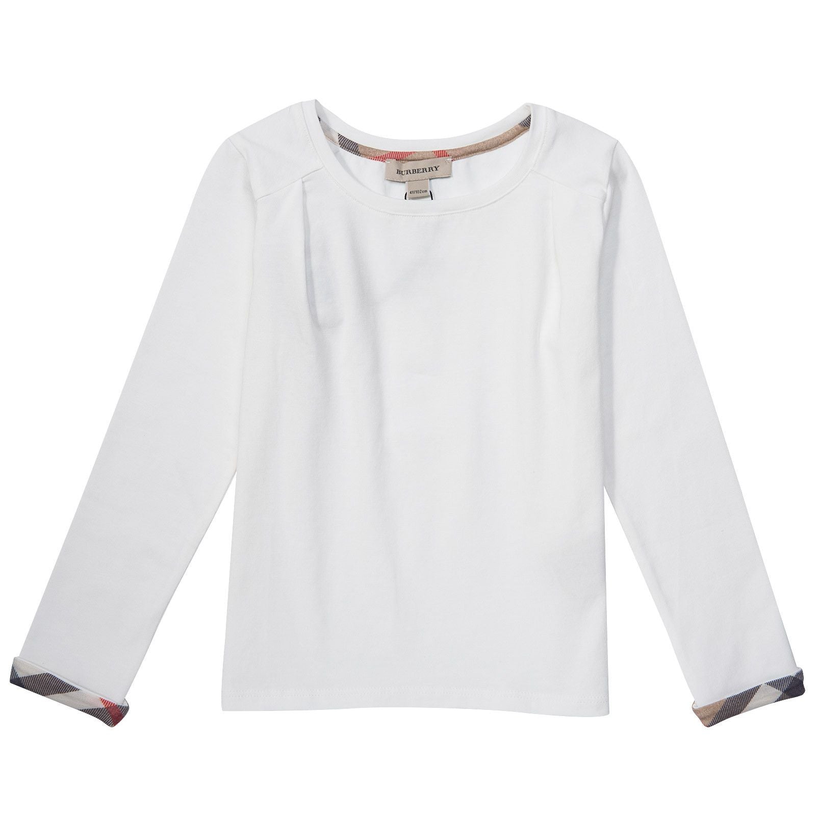 Girls Ivory Cotton T-Shirts With Check Cuffs - CÉMAROSE | Children's Fashion Store - 1
