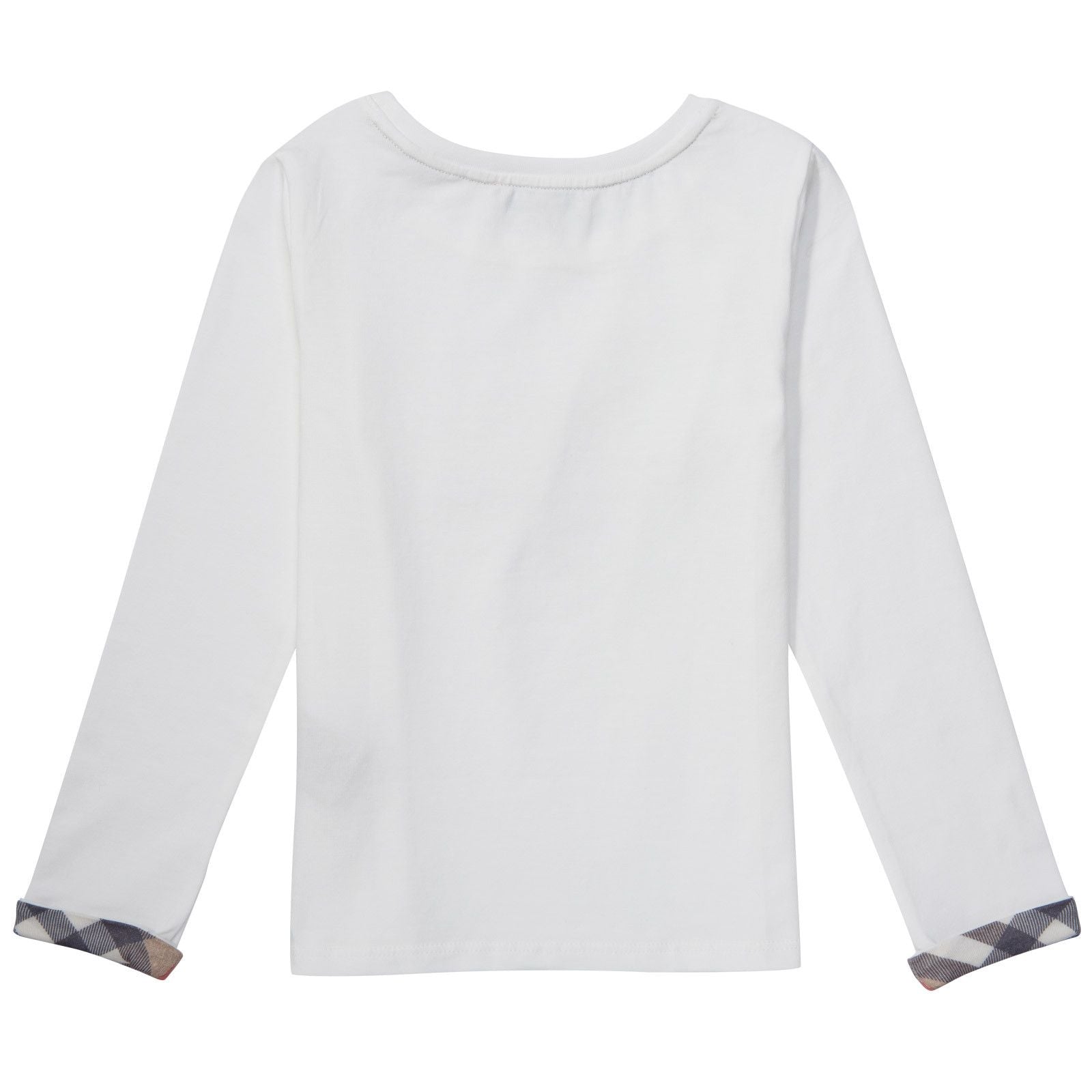 Girls Ivory Cotton T-Shirts With Check Cuffs - CÉMAROSE | Children's Fashion Store - 2