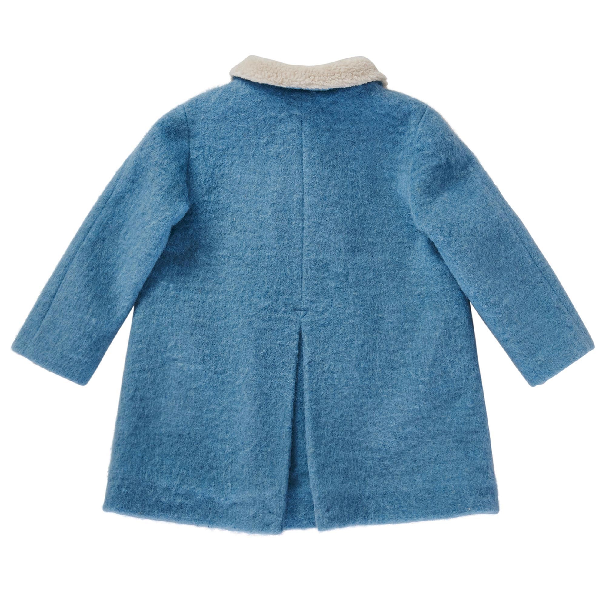 Girls Power Blue Fur Collar Wool Coat With Patch Pocket - CÉMAROSE | Children's Fashion Store - 2