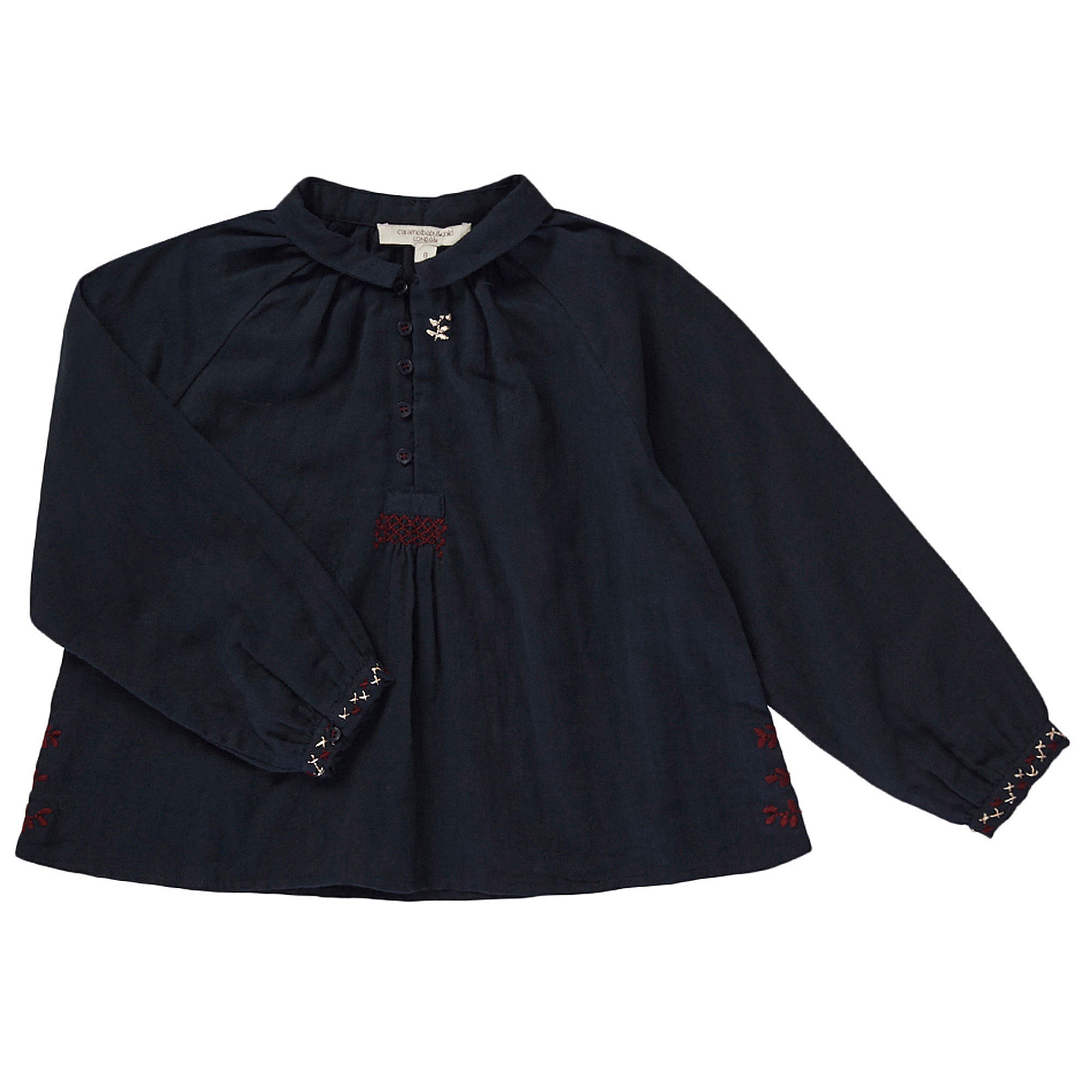 Girls Navy Blue Ribbed Cuffs Cotton Blouse - CÉMAROSE | Children's Fashion Store - 1