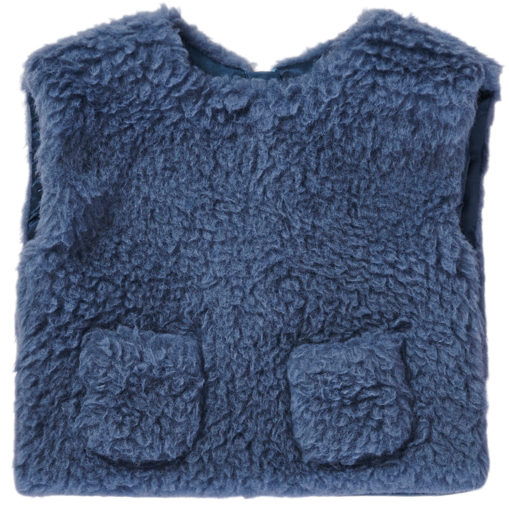 Baby Chalk Blue Fur Trims Wool Gilet - CÉMAROSE | Children's Fashion Store - 1