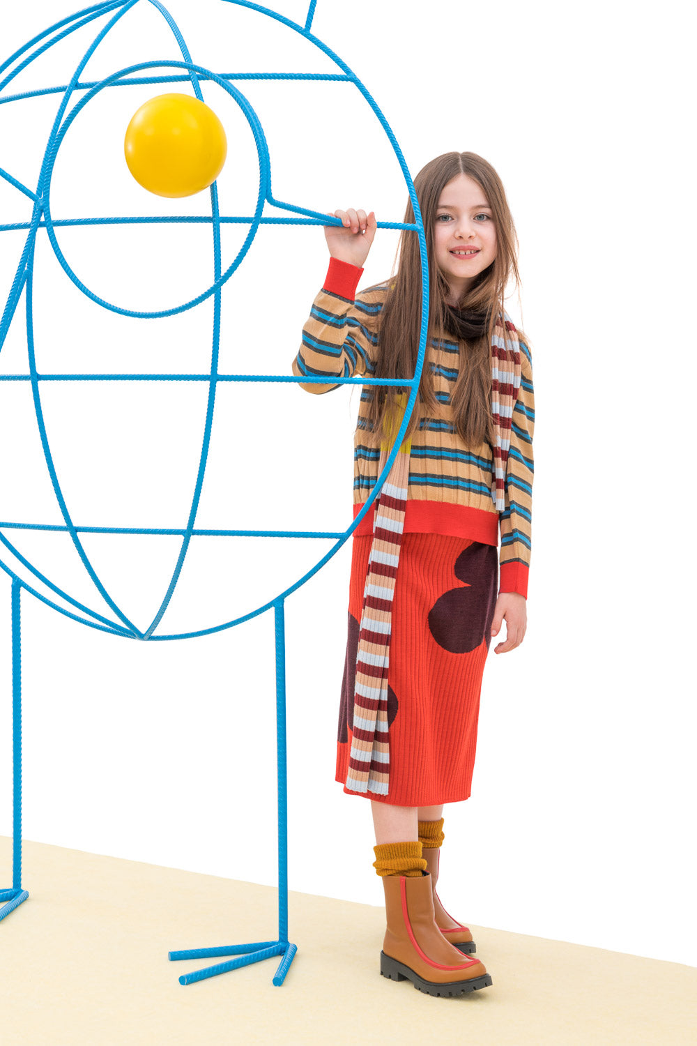 Girls Dark Brown Striped Wool Scarf
