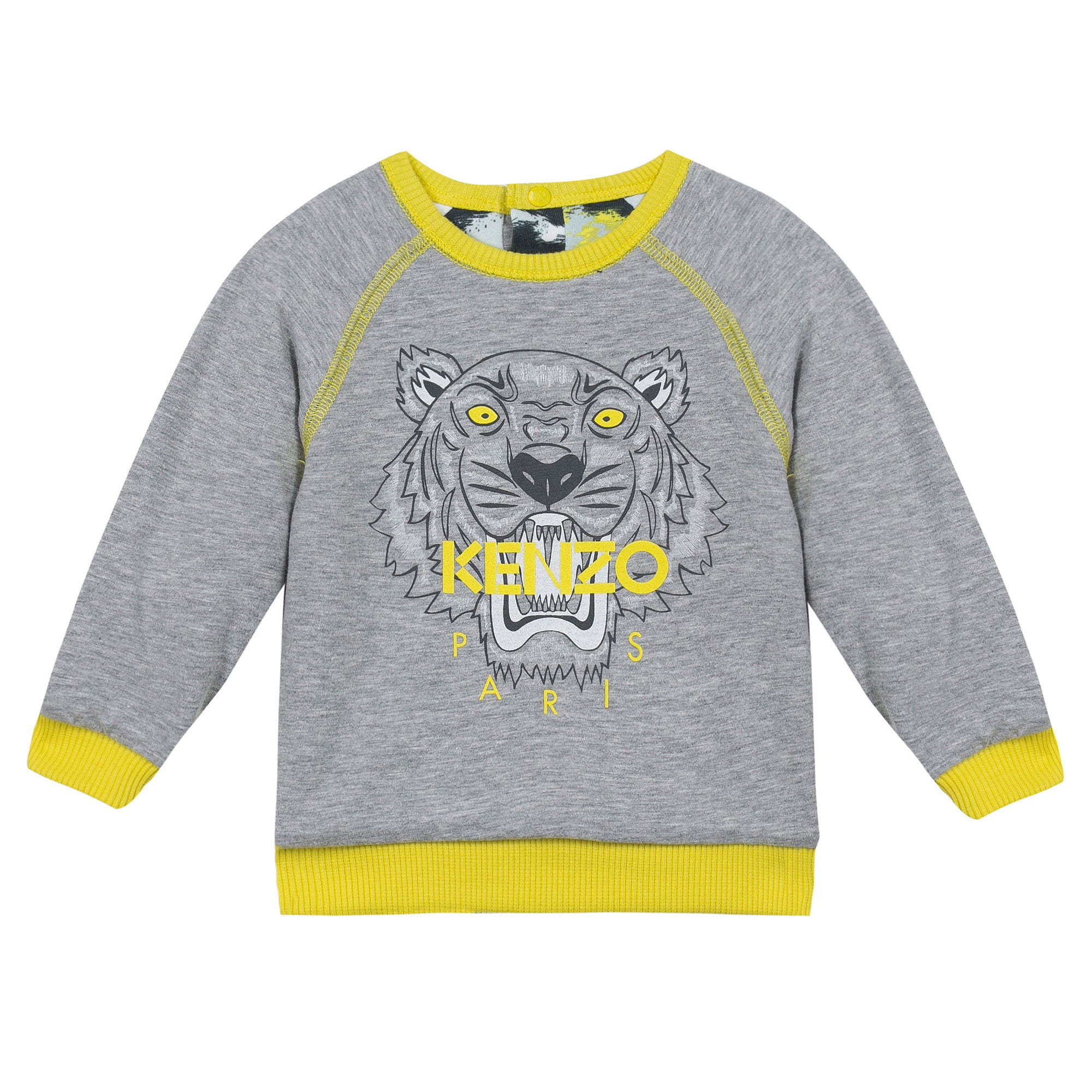 Baby Girls Grey Cotton Sweatshirt With Yellow Ribbed - CÉMAROSE | Children's Fashion Store