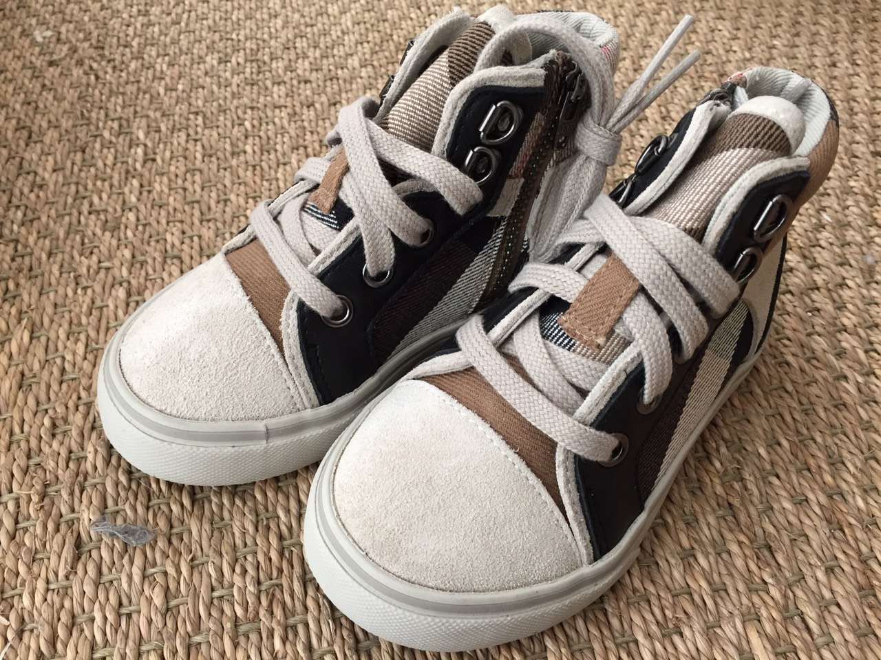 Baby Boys Dark Beige Check&Ivory Suede High-Top Shoes - CÉMAROSE | Children's Fashion Store