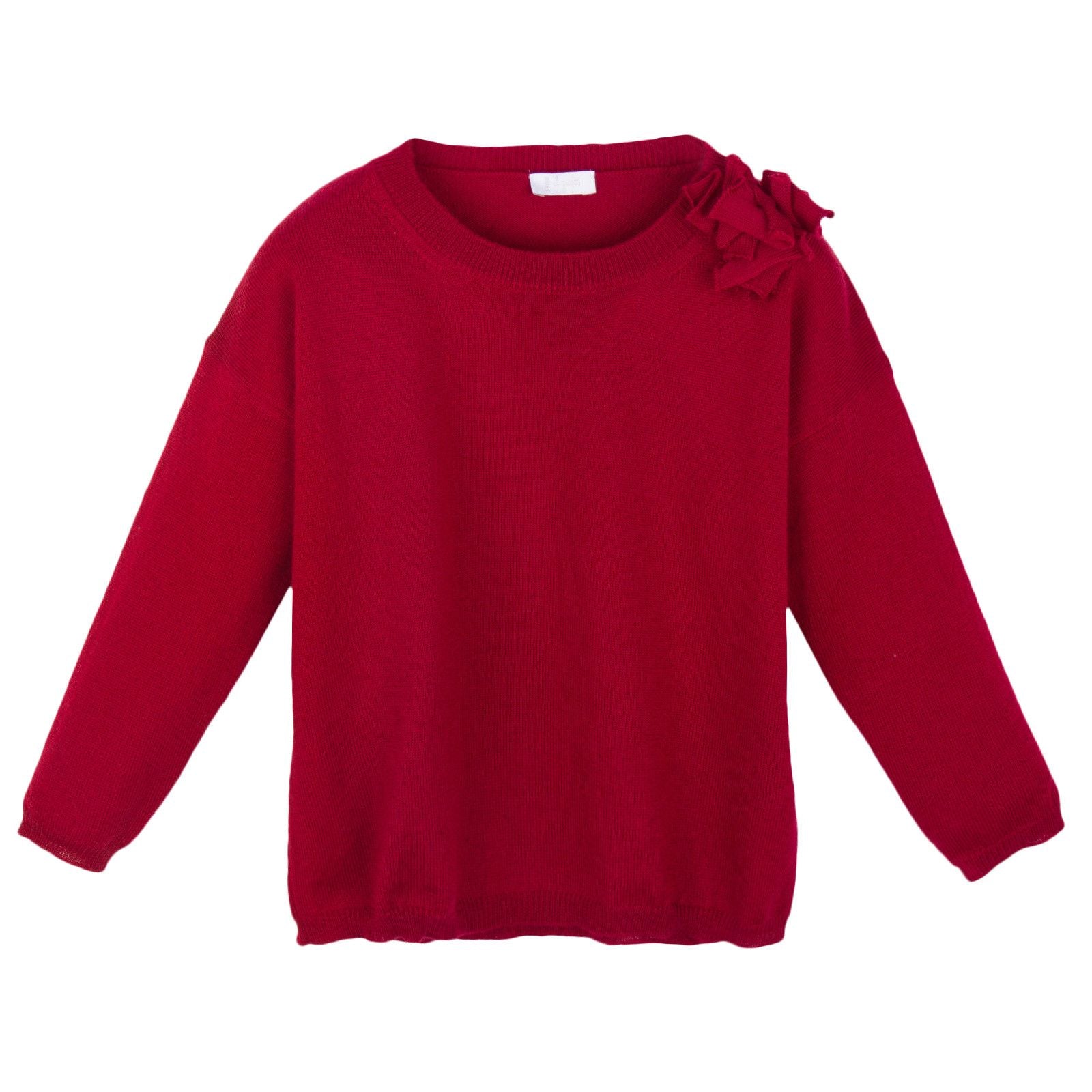 Girls Dark Red Kintted Sweater With Shoulder Trims - CÉMAROSE | Children's Fashion Store - 1