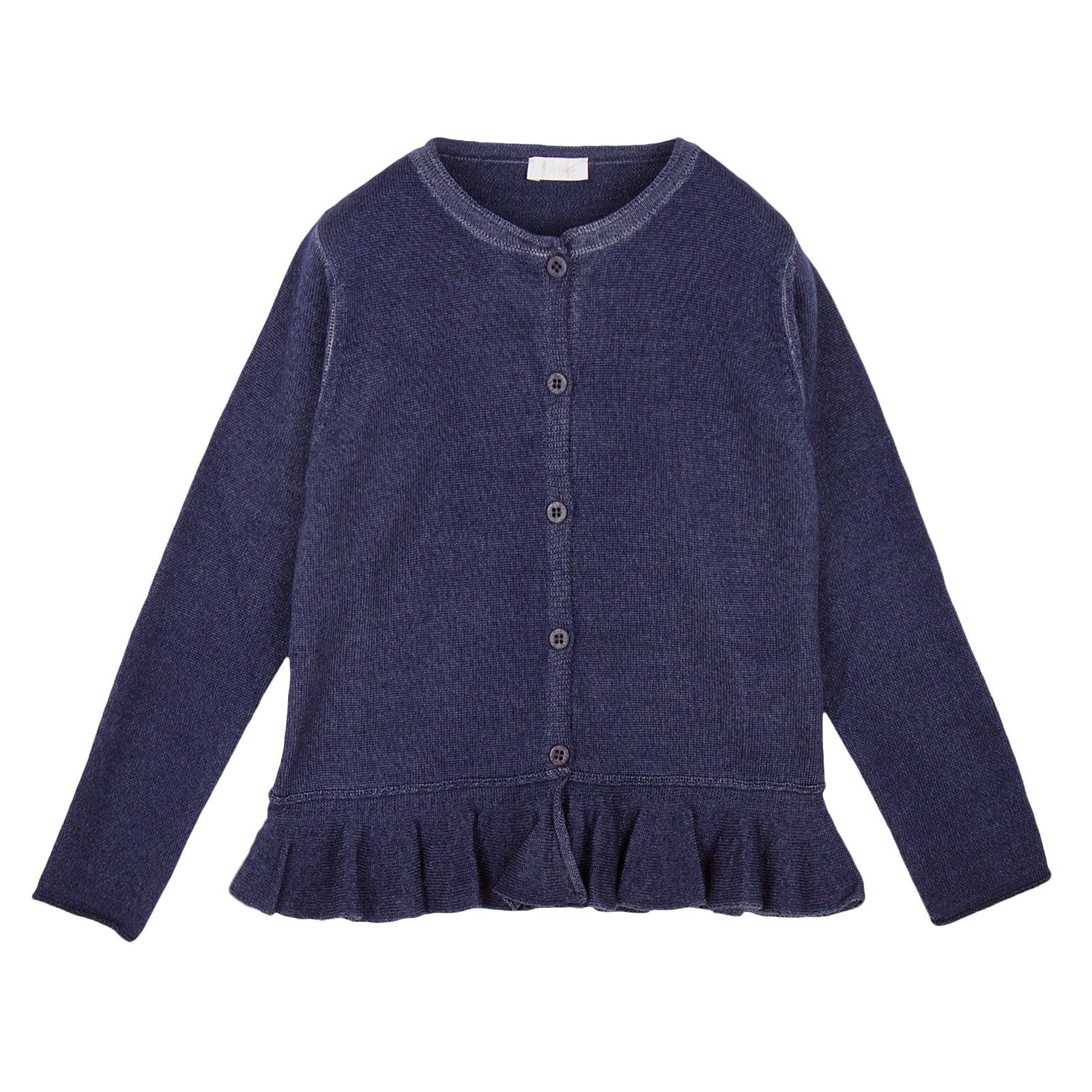 Girls Navy Blue Knitted Cardigan With Peplum Hem - CÉMAROSE | Children's Fashion Store - 1