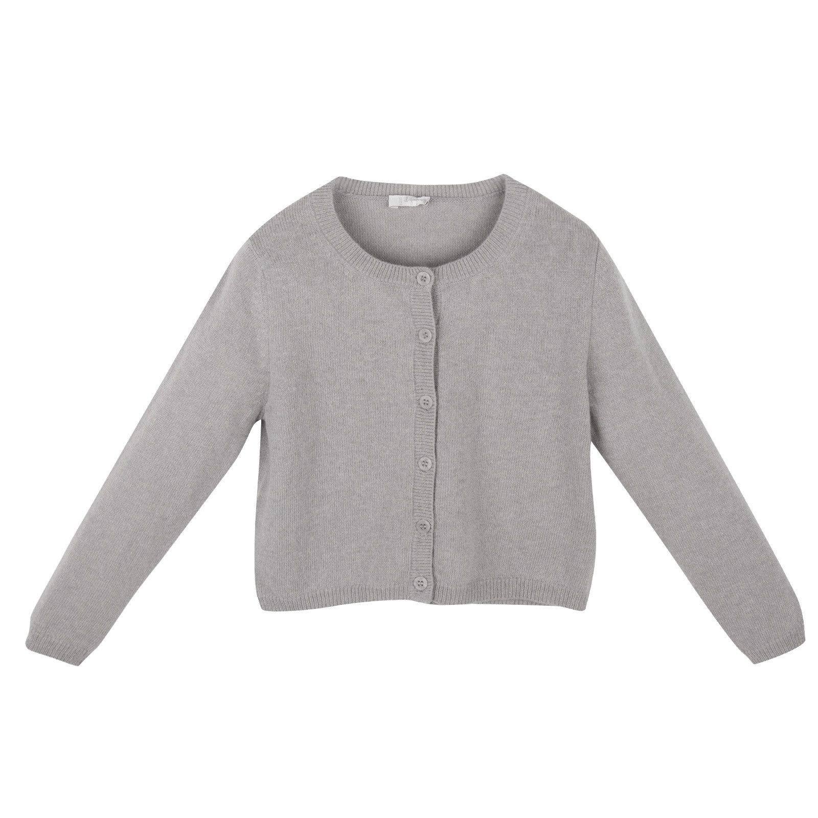 Girls Light Grey Jersey Wool Cardigan - CÉMAROSE | Children's Fashion Store - 1