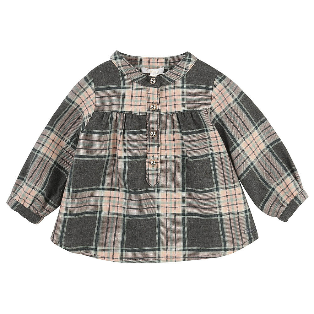 Baby Girls Grey Check Rib Cuffs Blouse - CÉMAROSE | Children's Fashion Store - 2