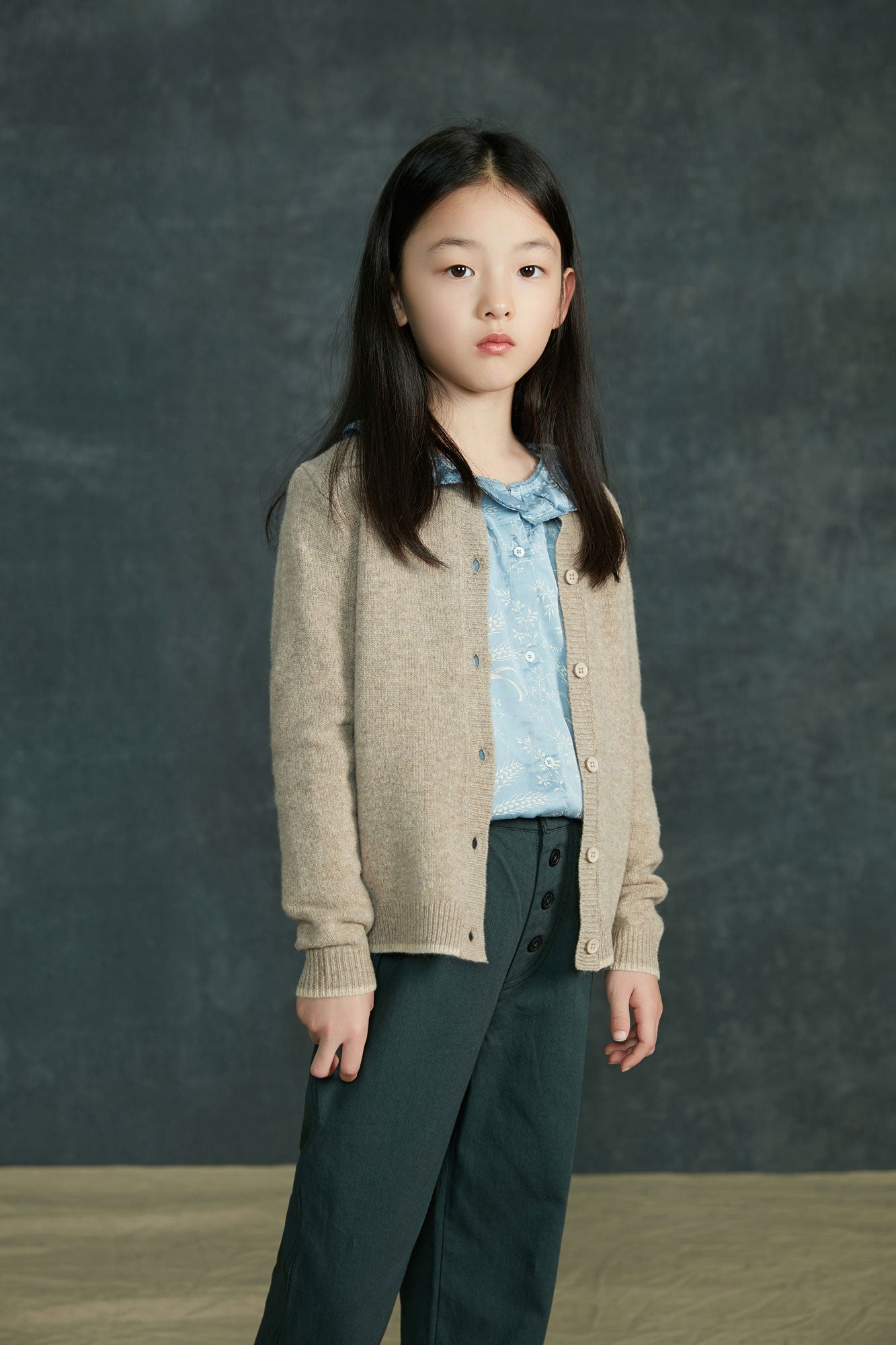 Girls Khaki Wool Cardigan
