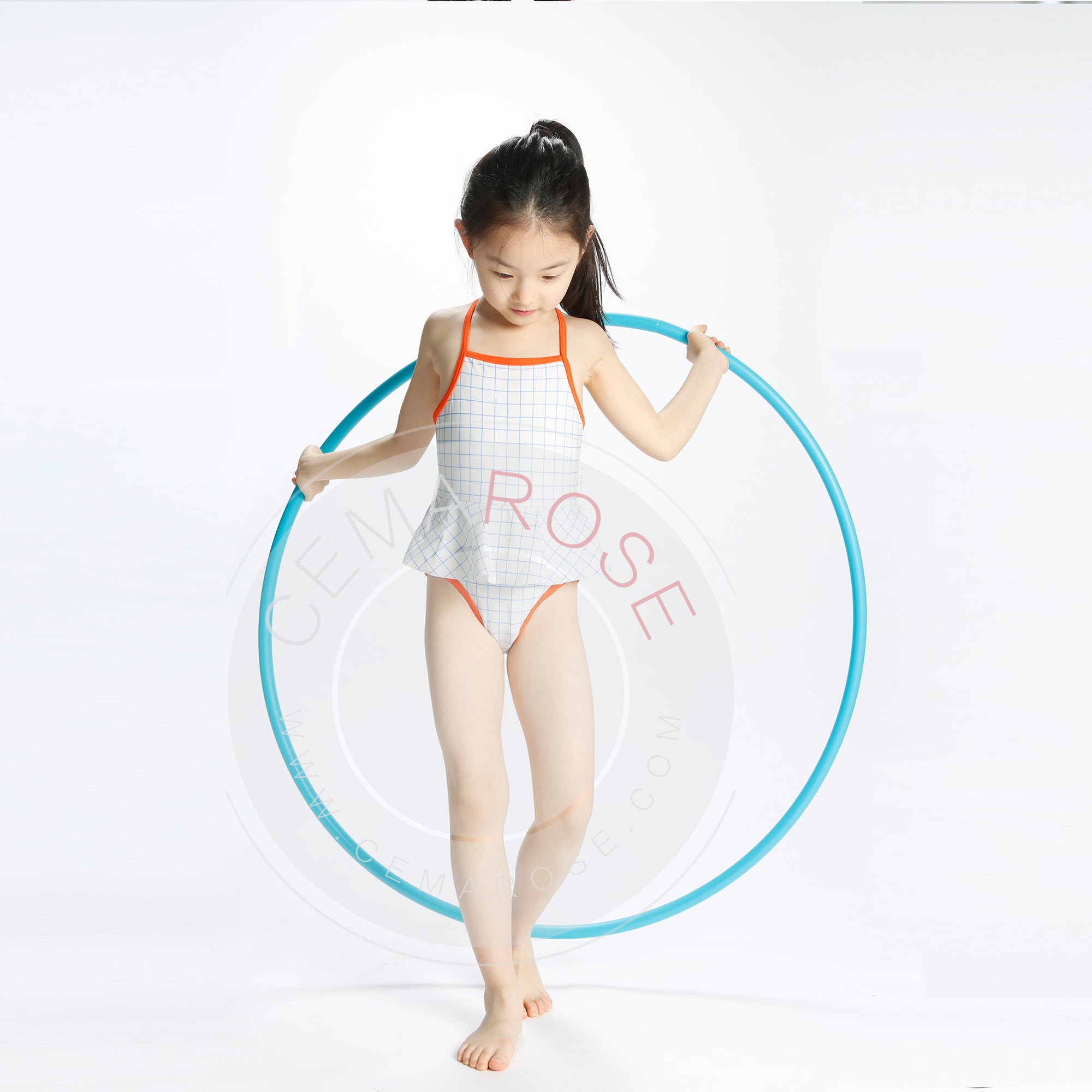 Girls Carmine Blue Grid Polyamide Swimwear