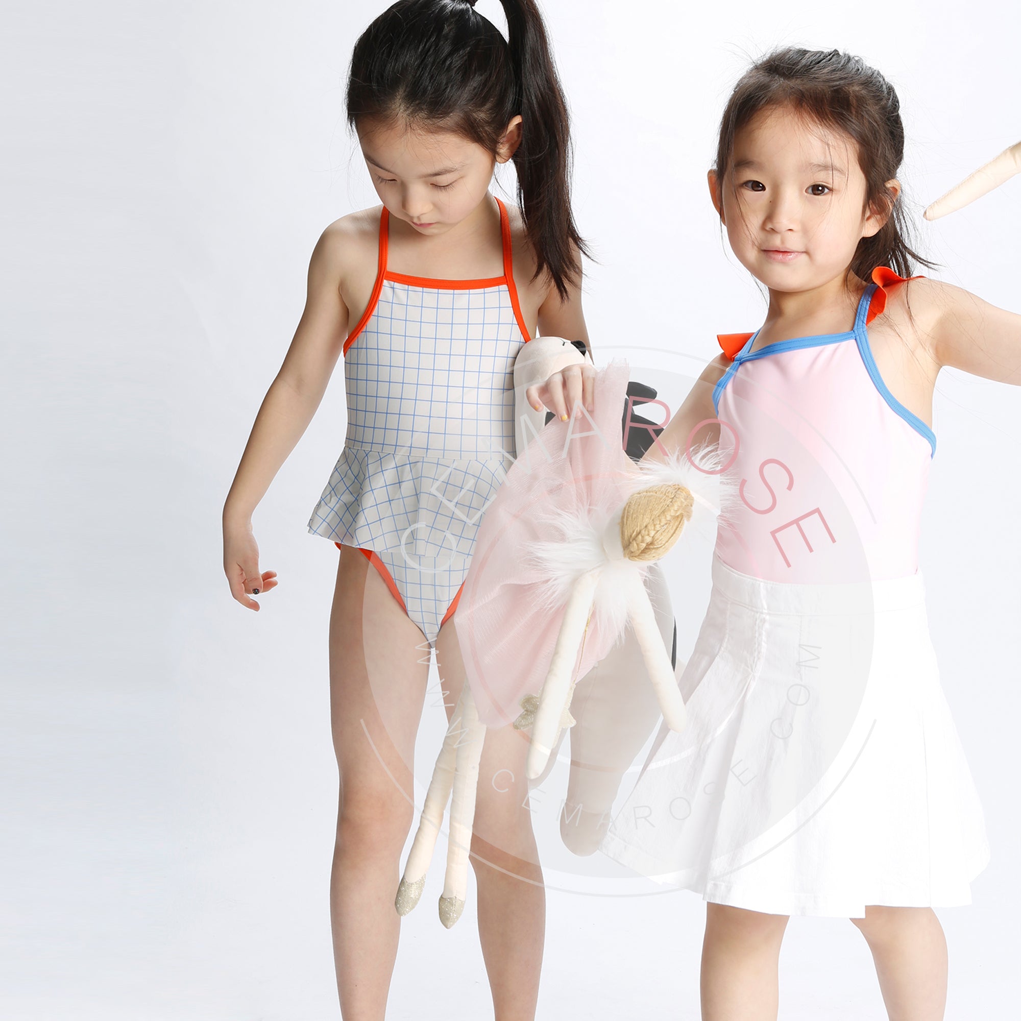 Girls Light Pink Polyamide Swimwear