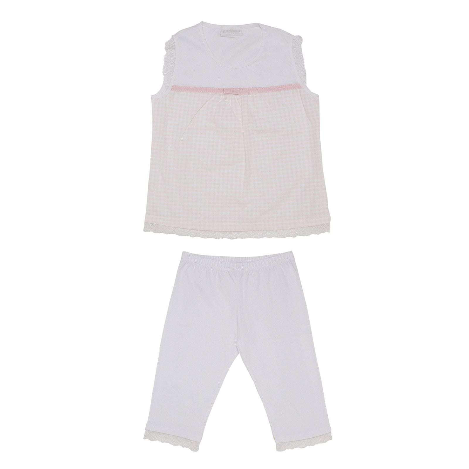 Girls Pink Check Top&White Bottom Pyjama - CÉMAROSE | Children's Fashion Store