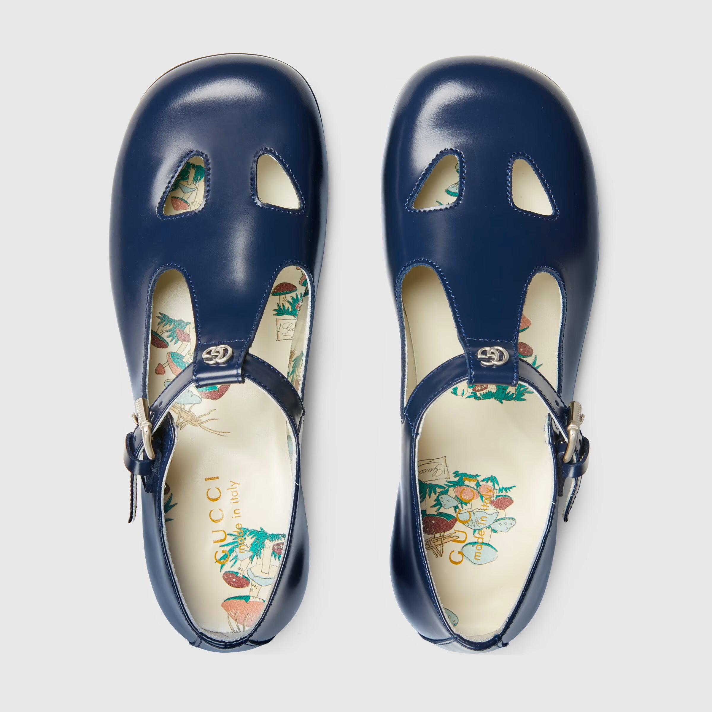 Girls Navy Leather Flat Shoes