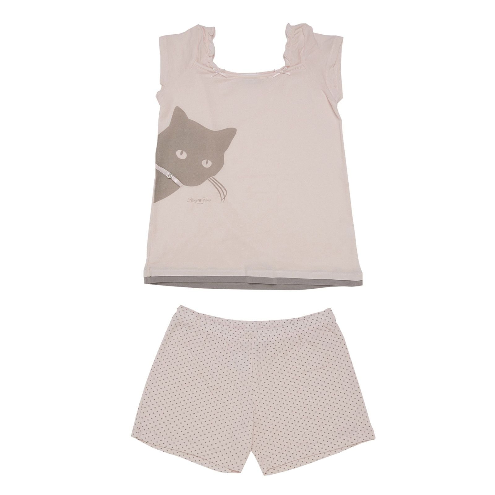 Girls Light Pink Cat Printed Top&Bottom Pyjama - CÉMAROSE | Children's Fashion Store